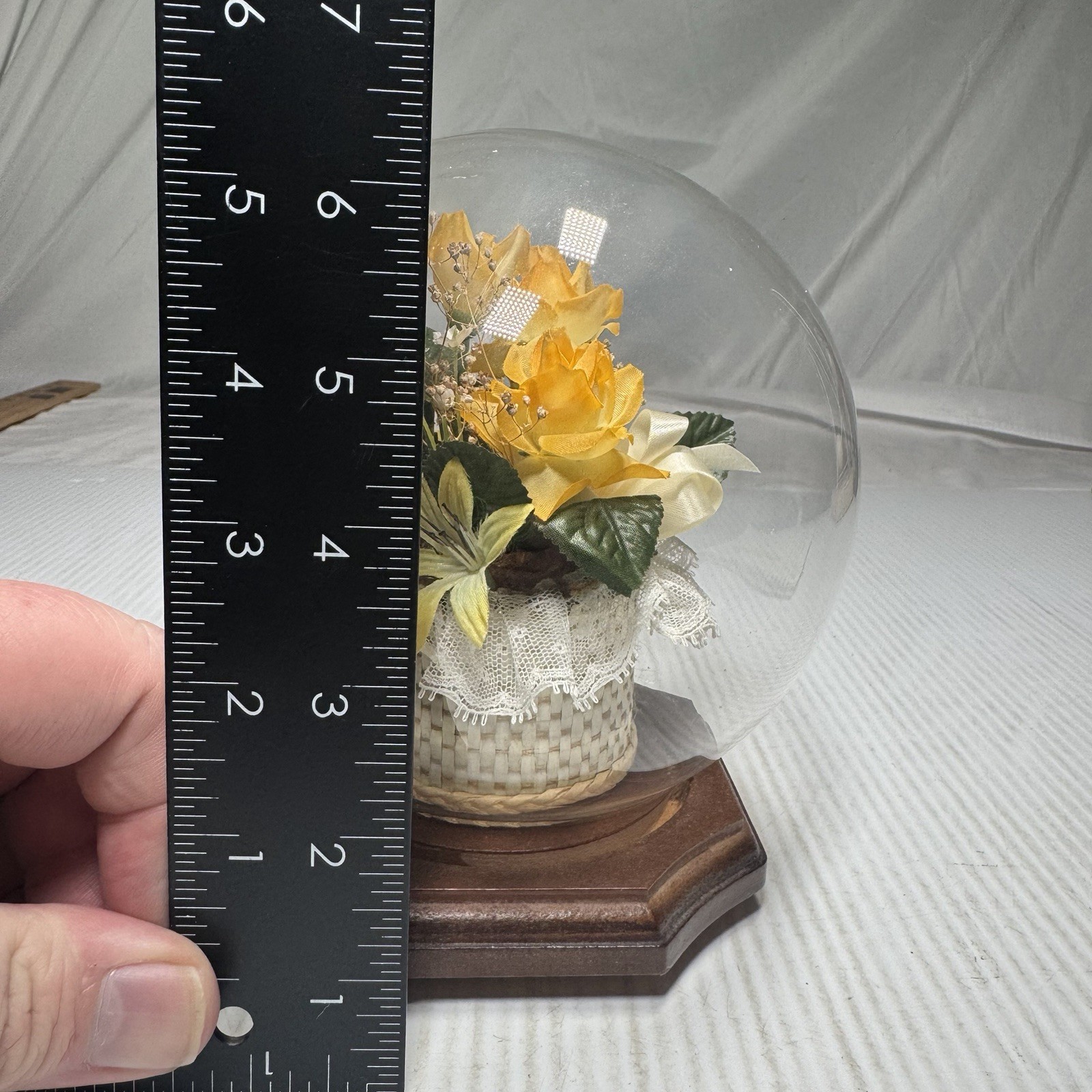 Vintage Glass Dome Terrarium w/ faux silk flowers & Greenery