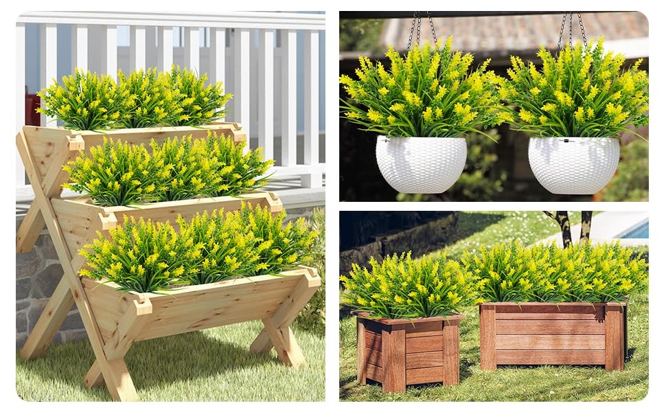 12 Bundles Artificial Plants Outdoor, 18.2″ UV Resistant Faux 12 Pcs Yellow