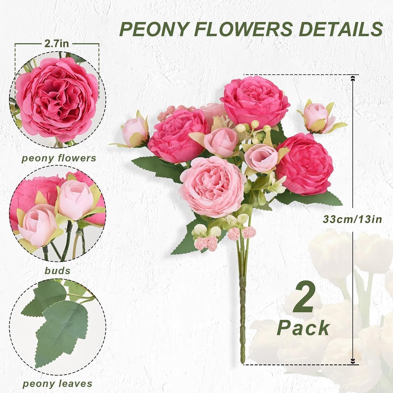 2 Pack Peonies Artificial Flowers Mixed Pink Artificial Peonies Silk Peonies
