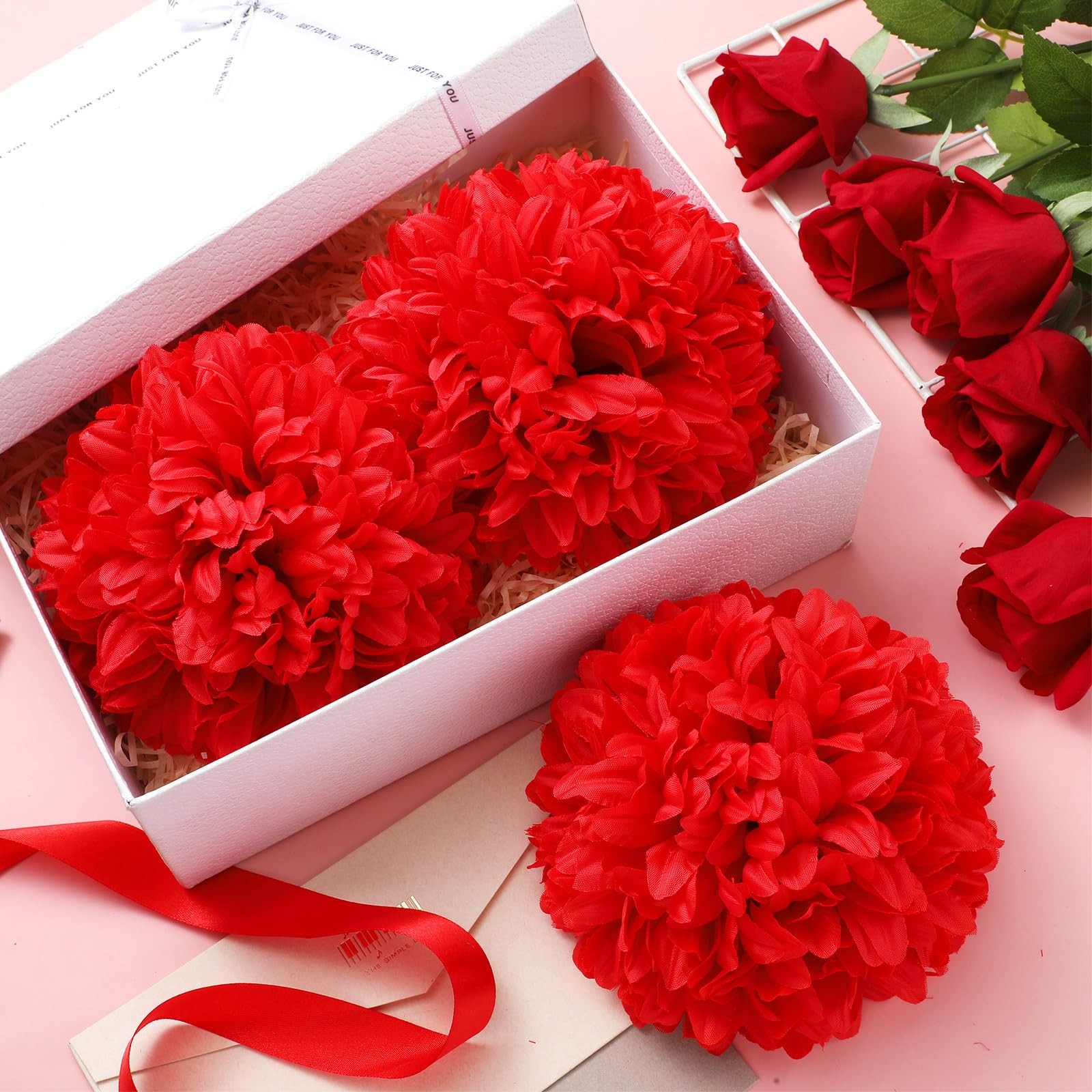 Red Homecoming Mum Flowers 6.5 Inch Silk Supplies 21 Layers Kits 3 PCS