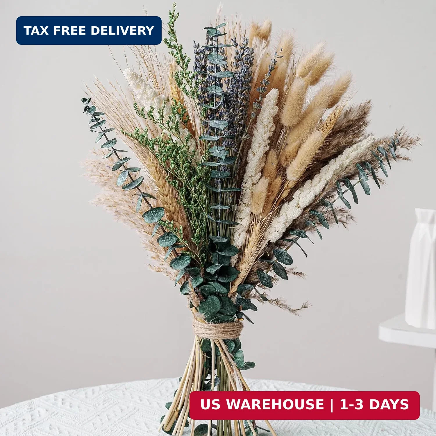Boho Dried Flower Bouquet – Pampas Grass Bouquet with Lavender, Eucalyptus, Whea