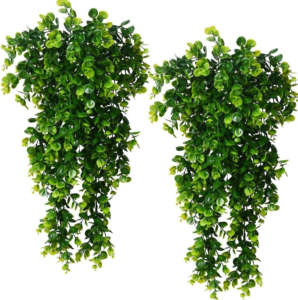 6pcs Artificial Hanging Plants Fake Hanging Plant Faux Eucalyptus Leaf Greene…