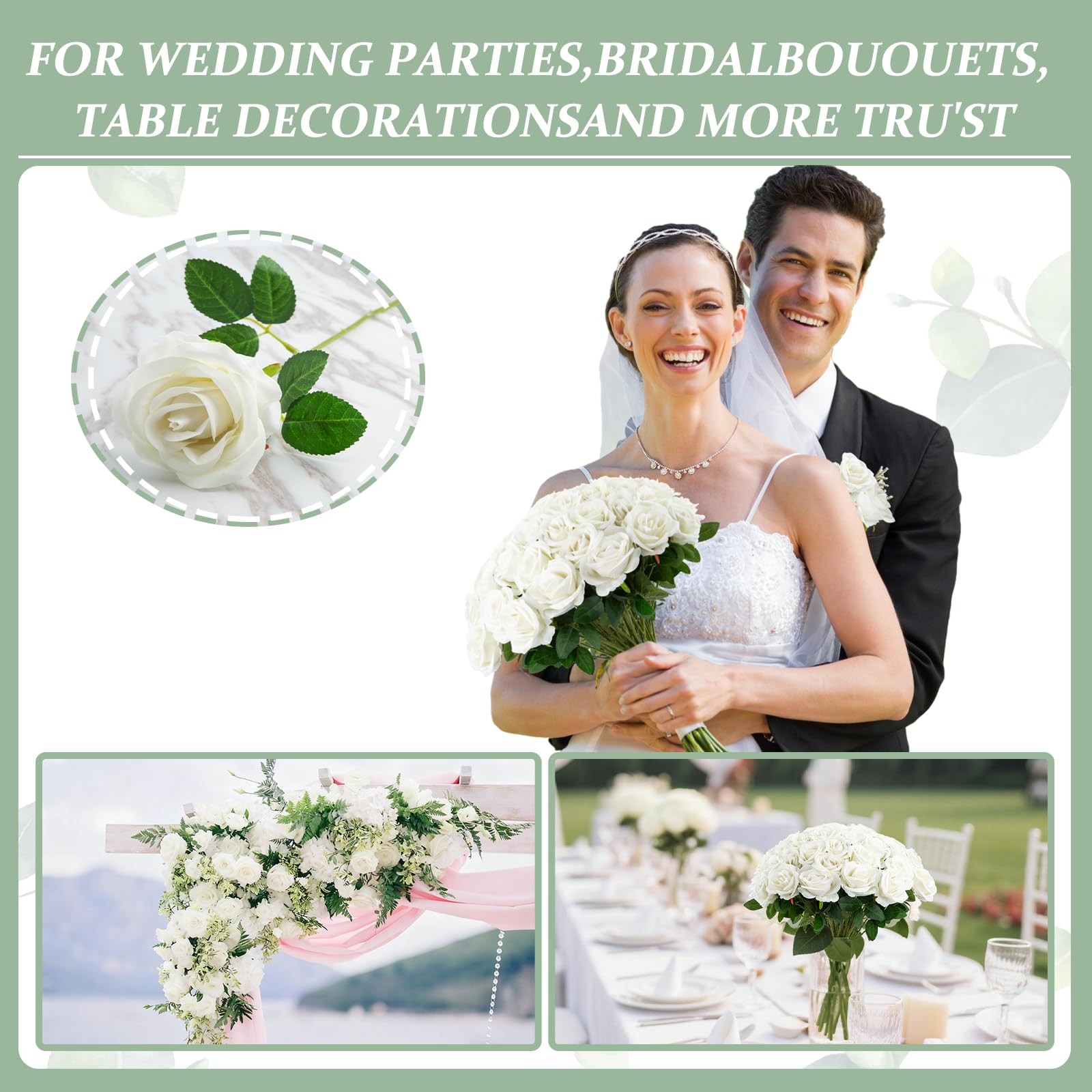 72pcs White Roses Artificial Silk Fake Flower Bulk for Home Decor