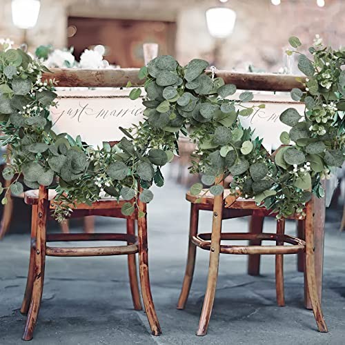 Artificial Eucalyptus Garland 2 Packs 5.9Ft Silver Dollar Eucalyptus 4pcs