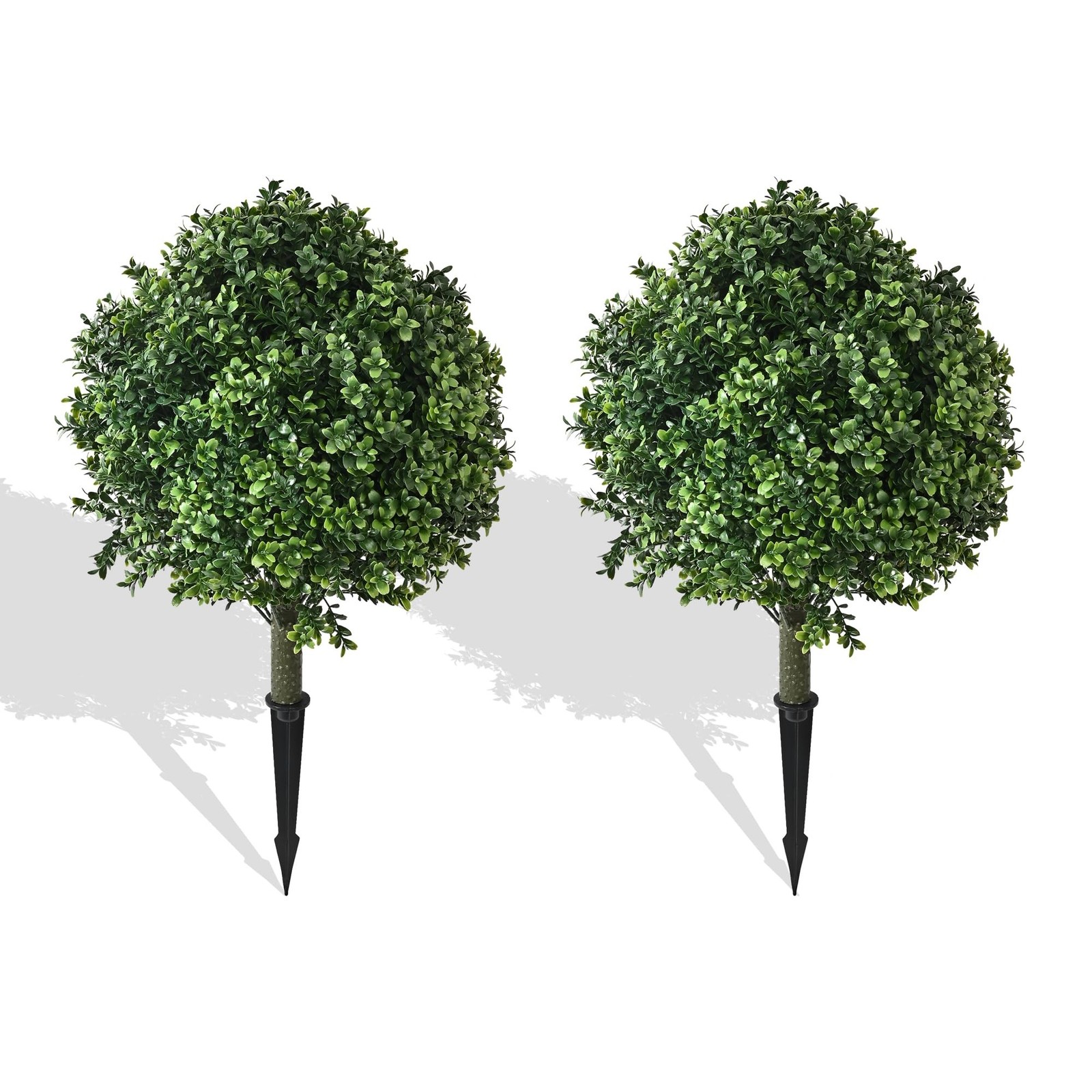 28″ Boxwood Topiary Ball Trees Set of 2 Ground Spike UV Resistant Indoor Outdoor