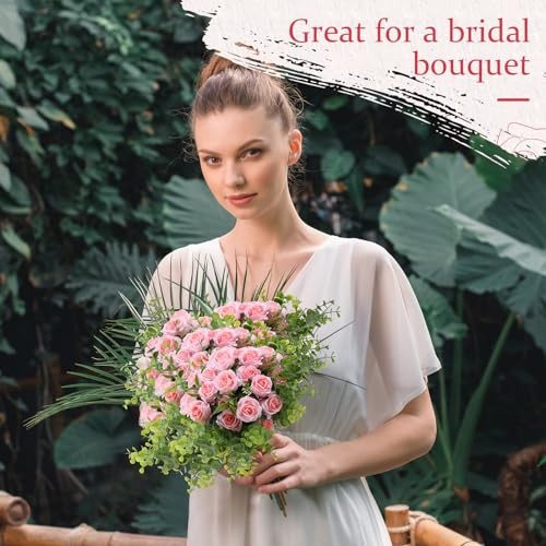 8 Pack 12 Inch Wedding Bouquets for Bride Bridesmaid Red Artificial Light Pink