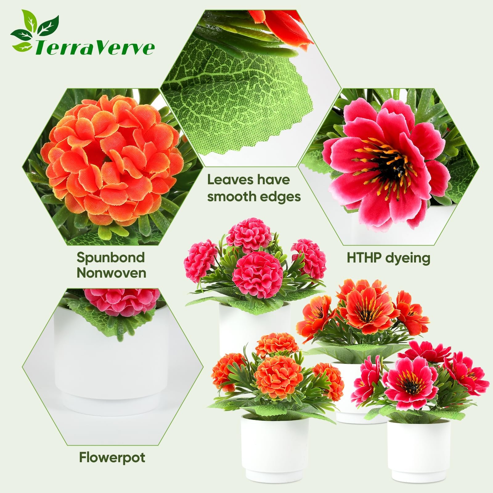 Set of 4 PCS Artificial Plants Red Silk Flowers Table Decor Office Home