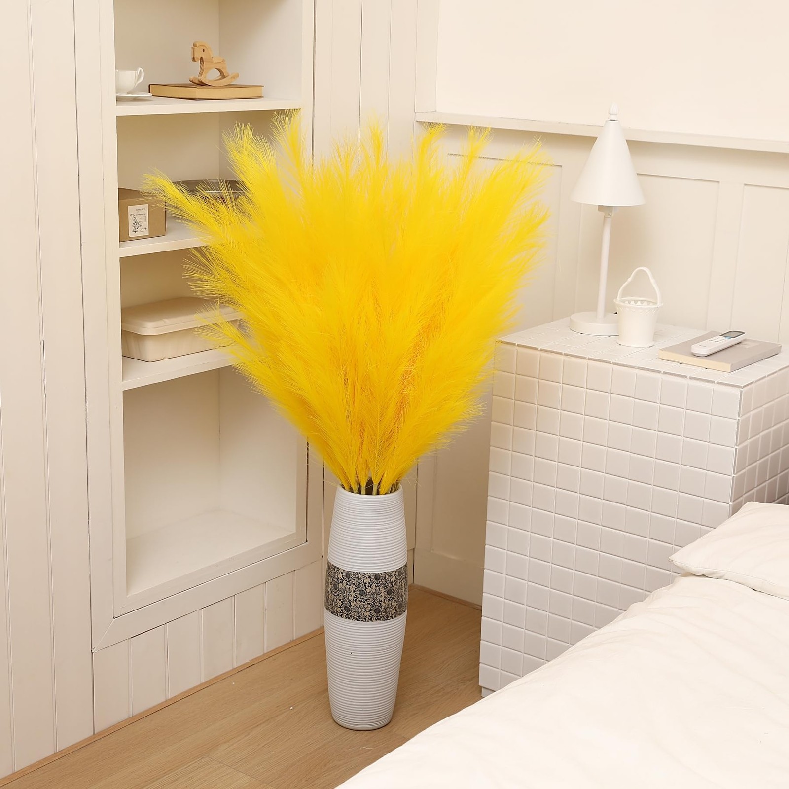 8 Pcs 45 Inch Tall Yellow Pampas Grass Faux Artificial Floor Vase Wedding Decor