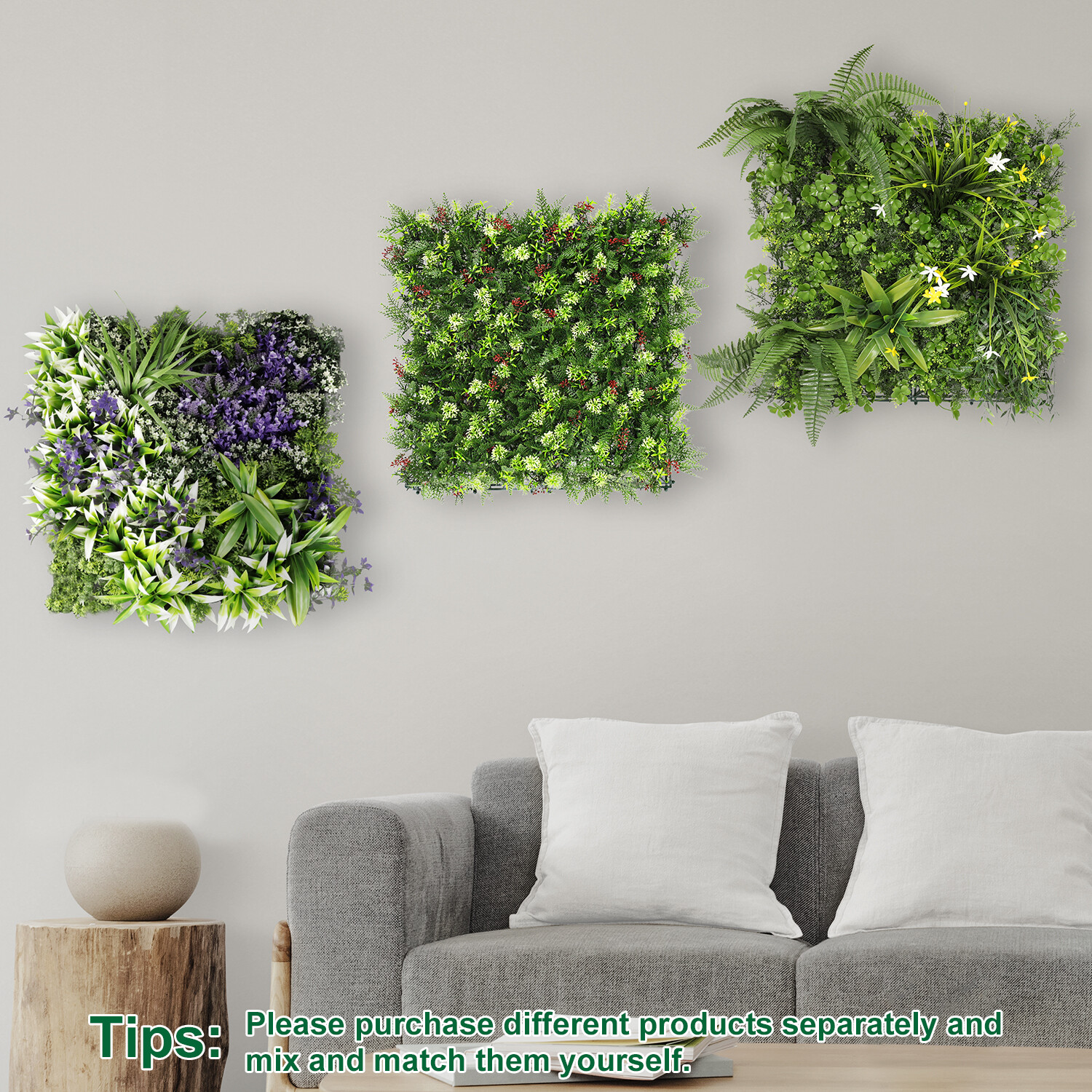 20″ Artificial Grass Mats 3D Mixed Plant Wall Hedge Decor For Home Festival #16