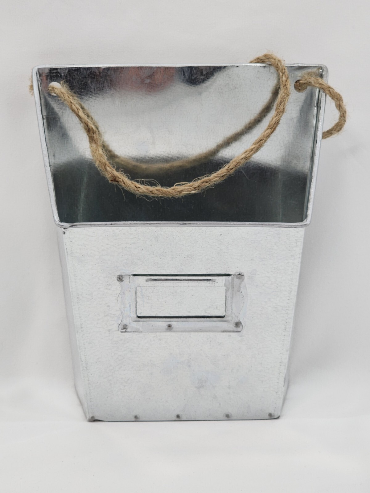 Galvanized Steel Faux Flower Hanging Bucket w/ Name Plate Drop Face