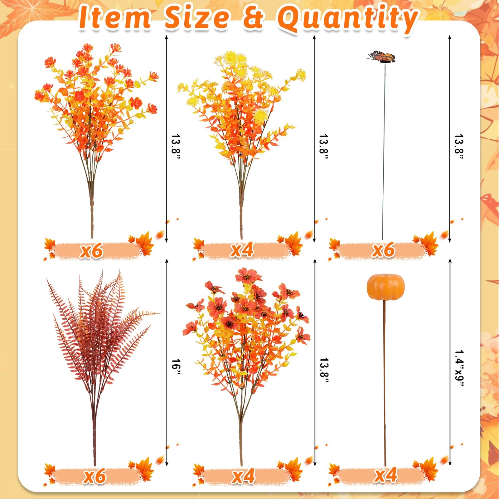 30PCS Fall Artificial Fake Flowers Plants Outdoor – Faux Thanksgiving Decorat…