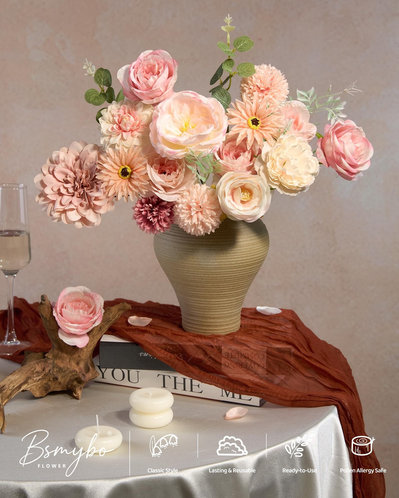 Artificial Pink Roses Bouquet for DIY Wedding, Baby Shower, Home Decor