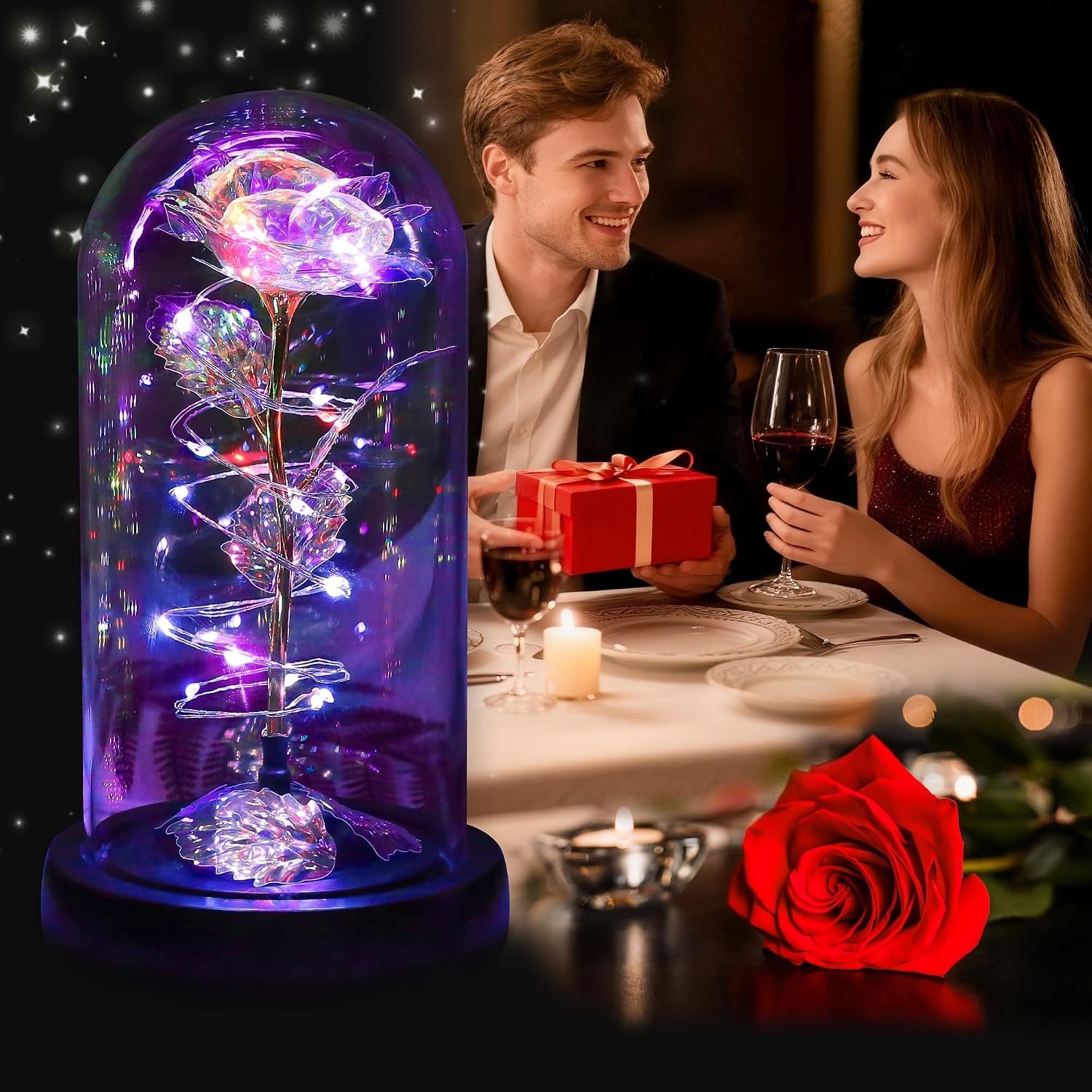 Color-Changing Rotating Rose in Glass Dome – A Unique Gift for Mom or Loved Ones