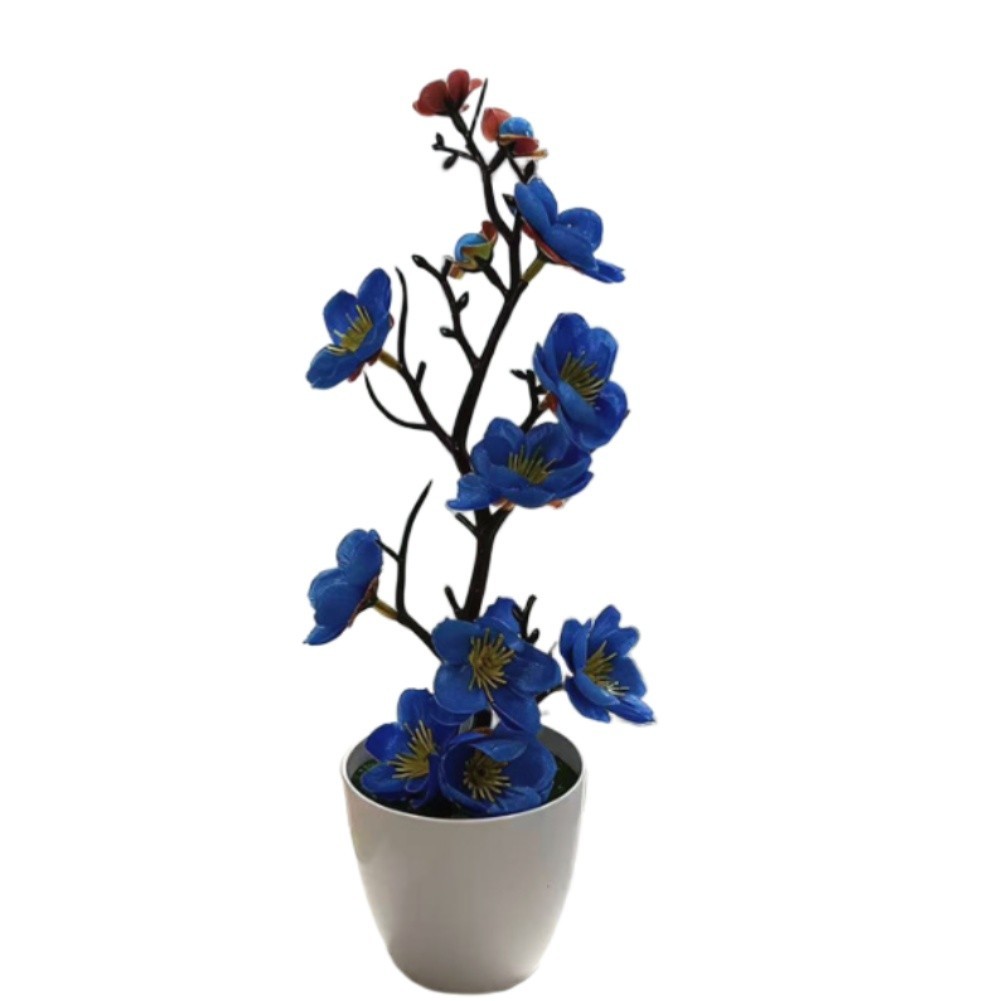 Plastic Artificial Bonsai with Mixed Color Plum Blossoms for Desk Centerpiece