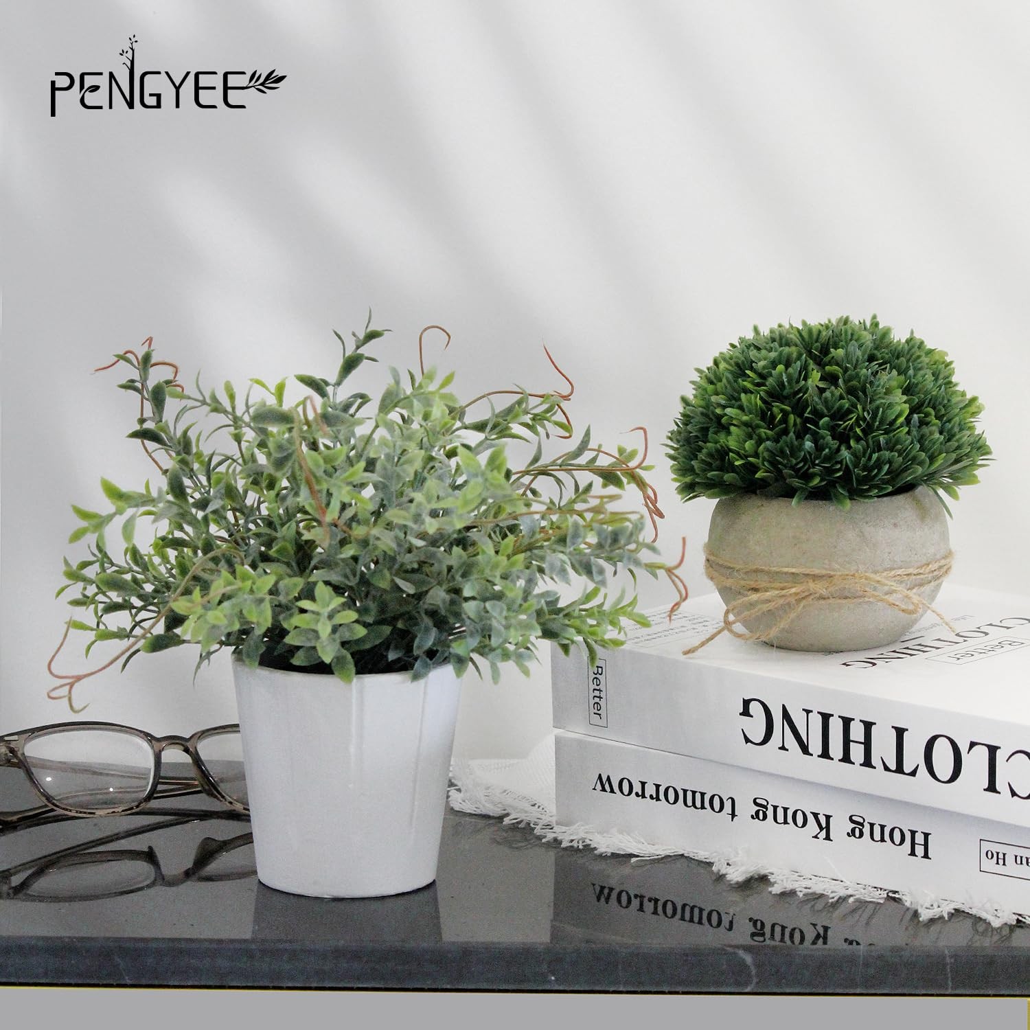 4 Pack Small Fake Plants in White Pulp Pot for Home Decor