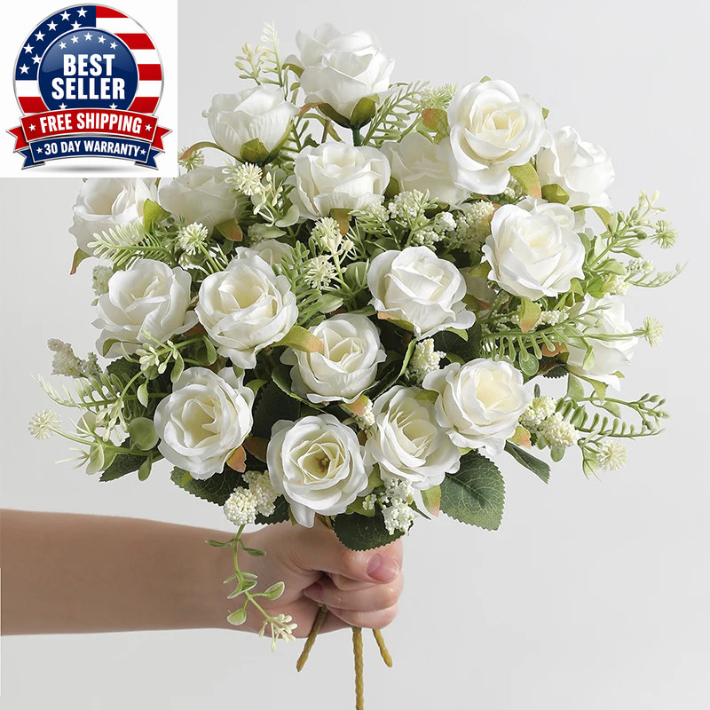 30Cm White Silk Peony Bouquet with 5 Large and 4 Small Buds for Weddings