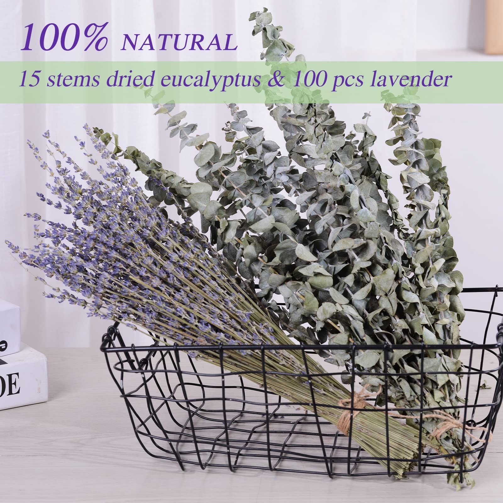115 PCS Dried Eucalyptus Stems & Lavender Flowers Bundle for Shower, 17”
