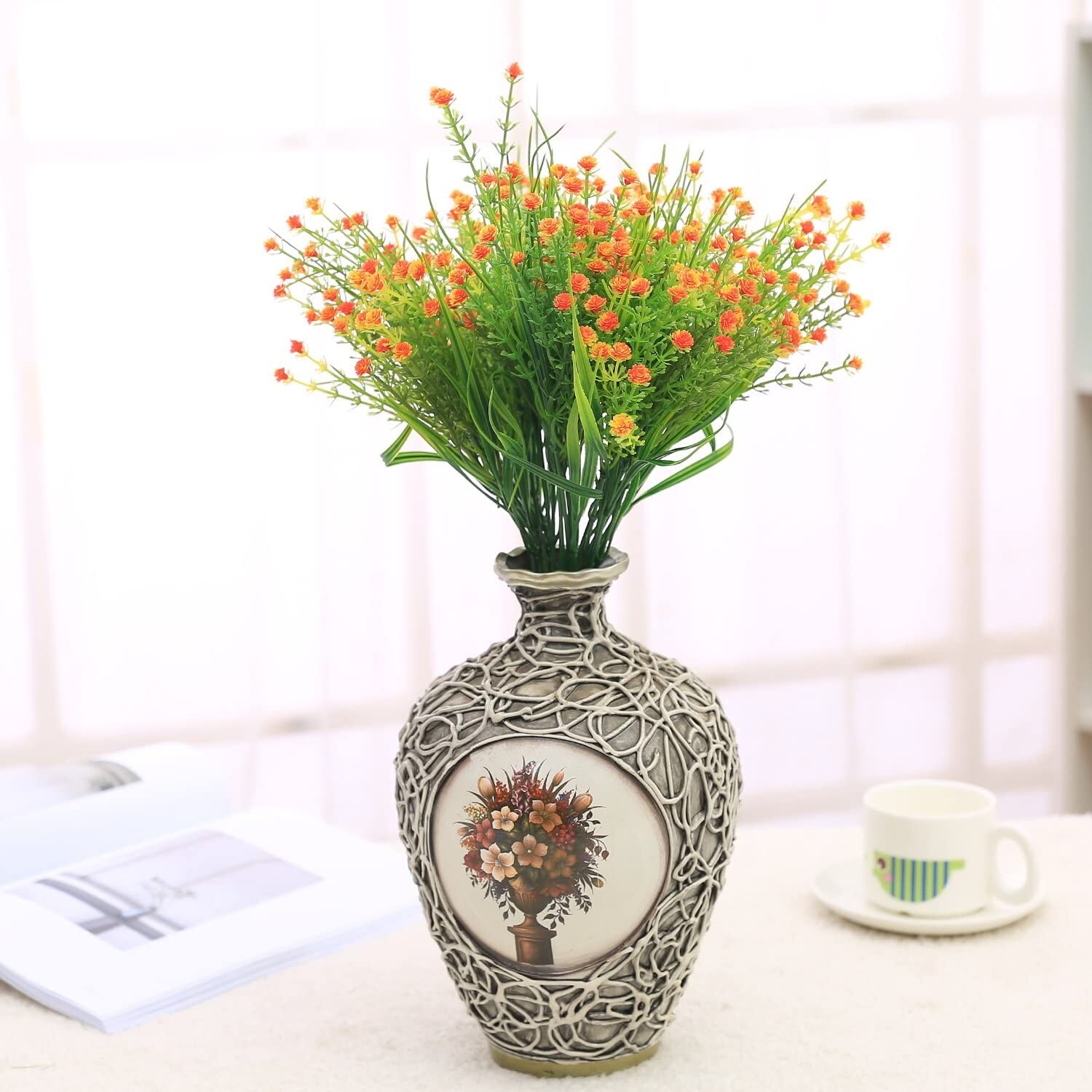 Outdoor Indoor Artificial Flowers Baby Breath Fake Flowers UV Resistant Orange