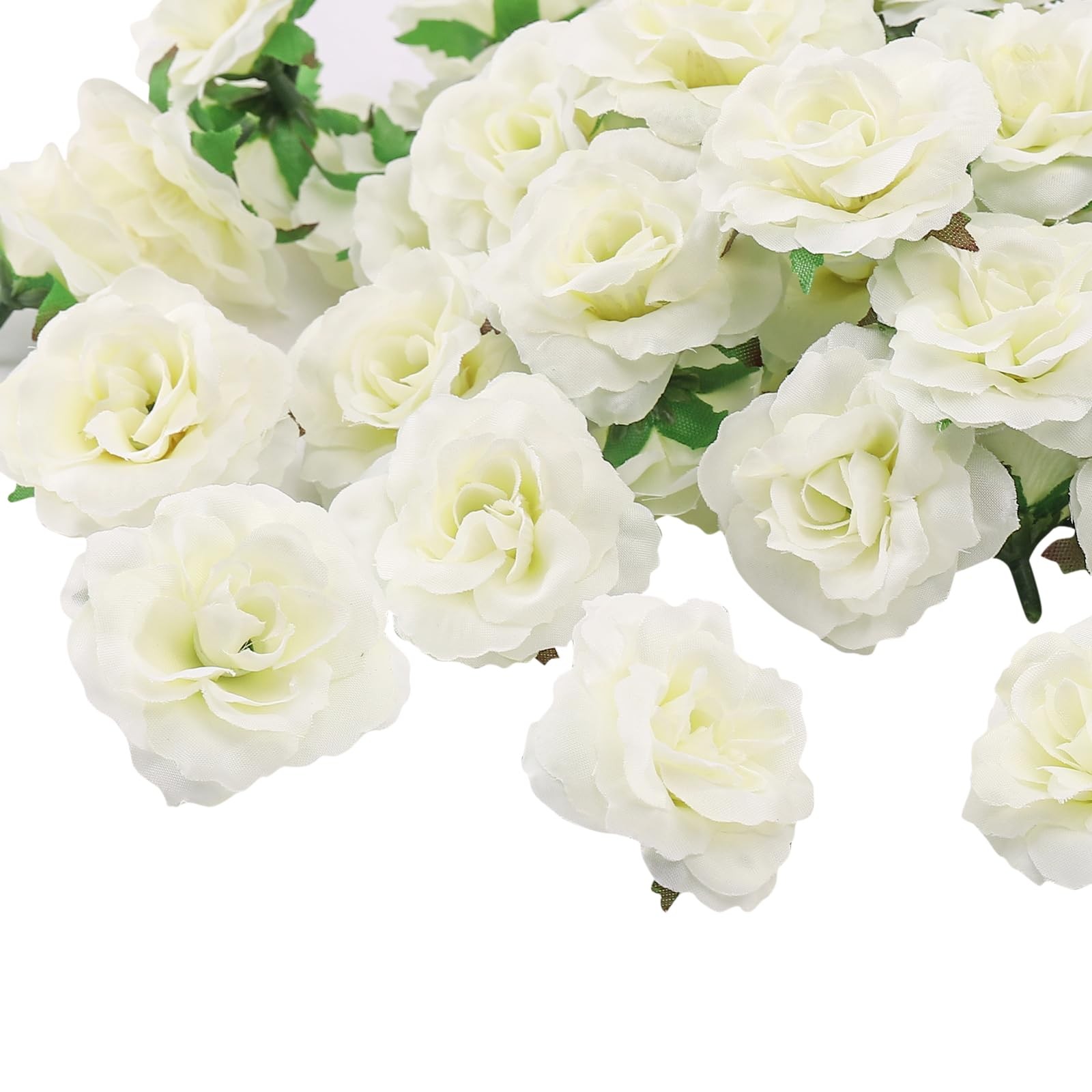 100 PCS Mini Ivory White Roses Artificial Flowers 1.9 Inch Silk Fake Decor