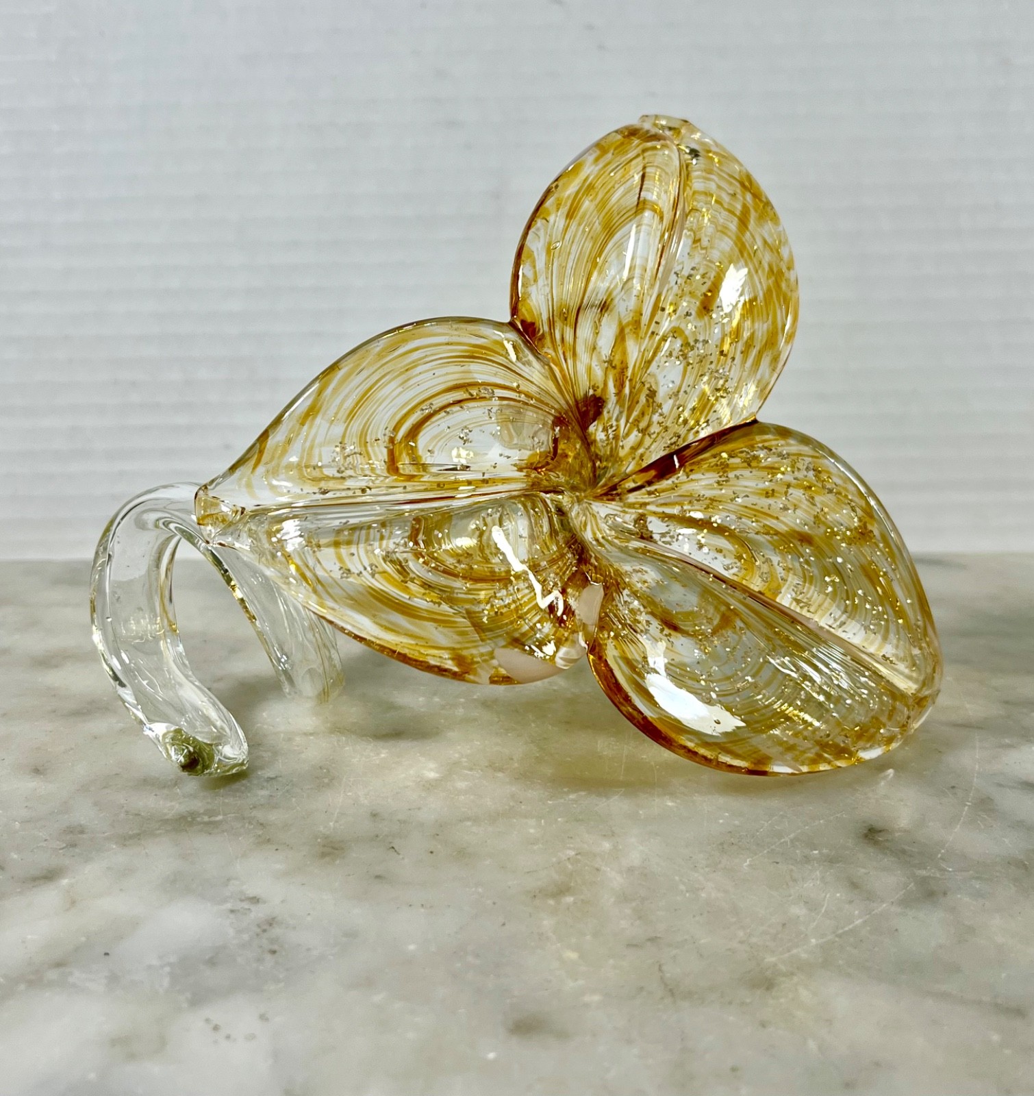 VTG Hand Blown Glass Petal Flower Amber Color