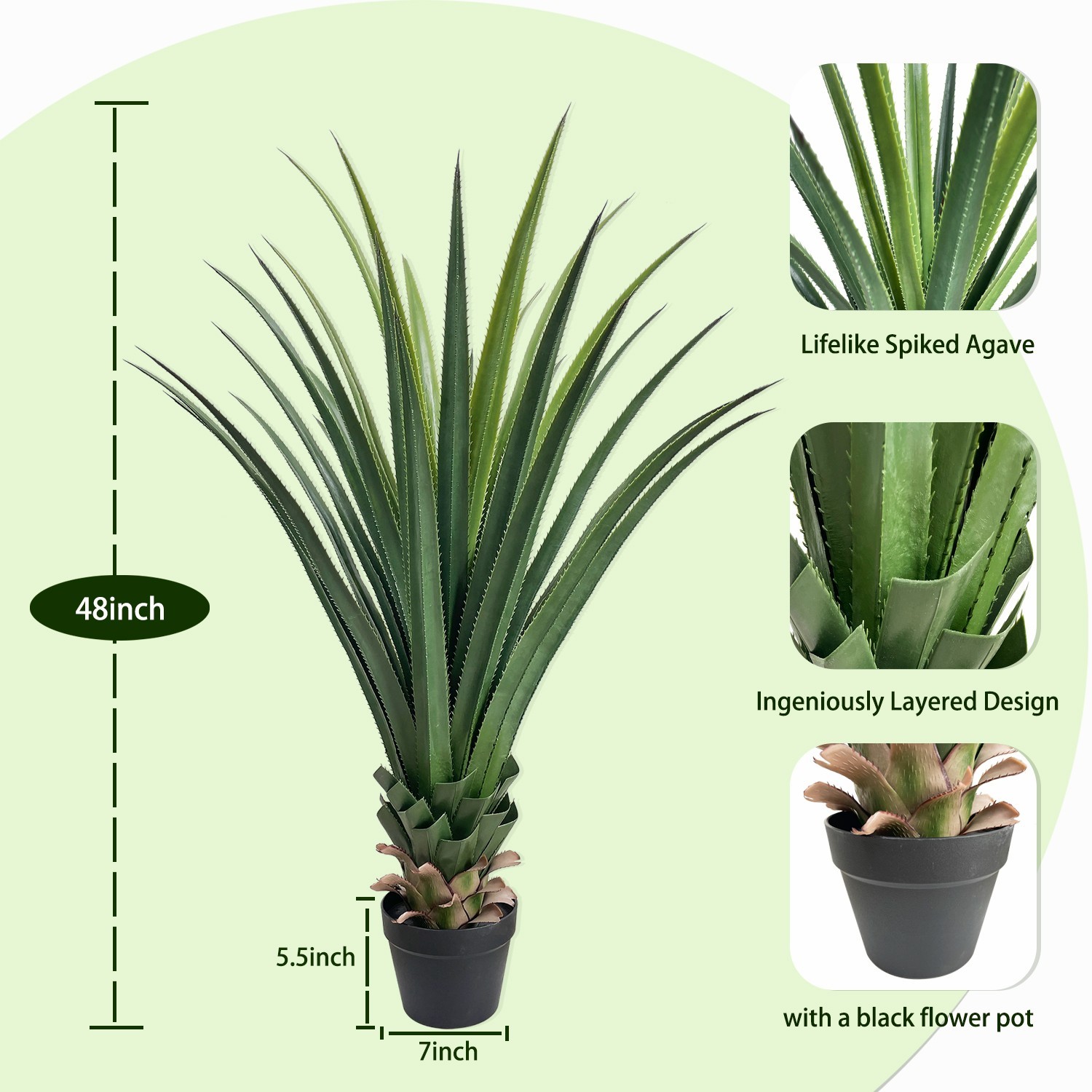 4ft Large Artificial Agave Plant, Realistic Faux Yucca Home/Office Decor 2Pack