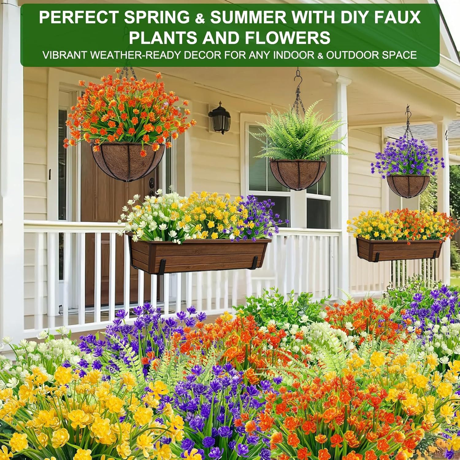 20 Bundles Artificial Flowers UV Resistant Outdoor Plants Waterproof Garden Deco