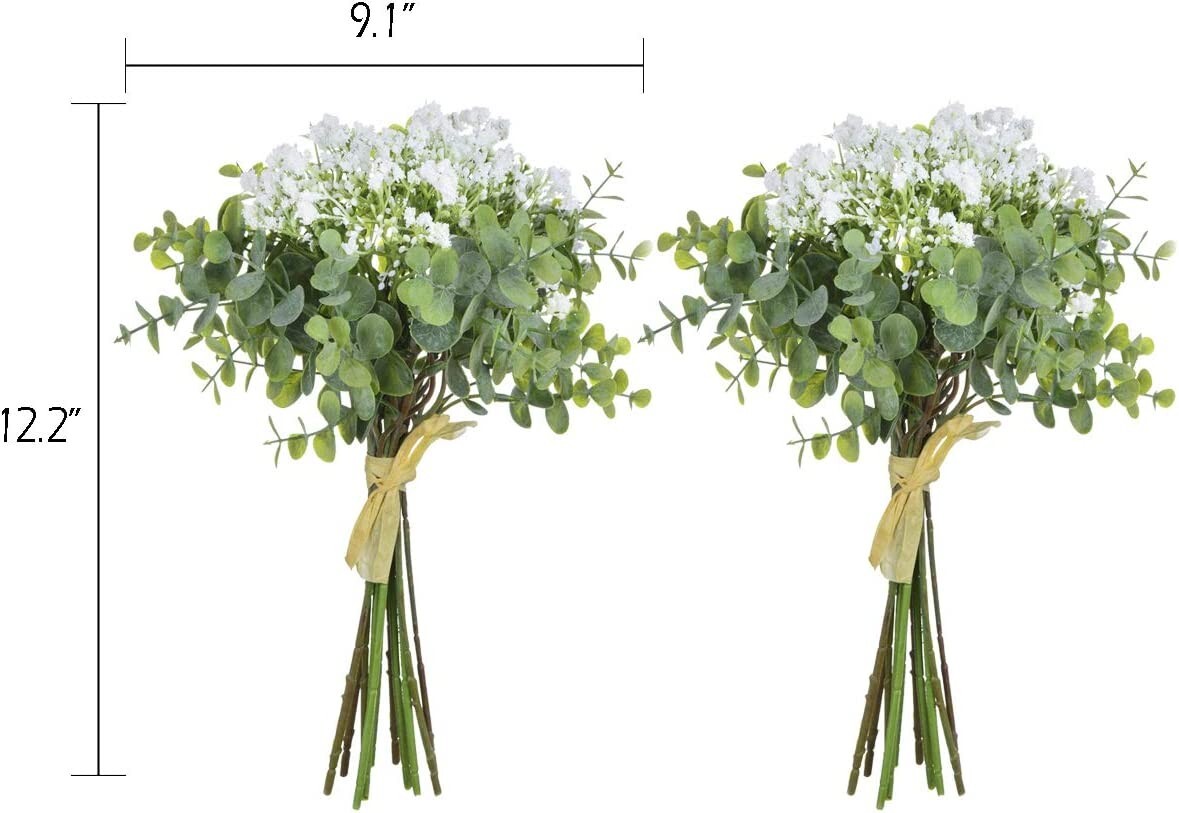 36pcs Baby Breath Artificial Flower White Gypsophila Silver Dollar Eucalyptus