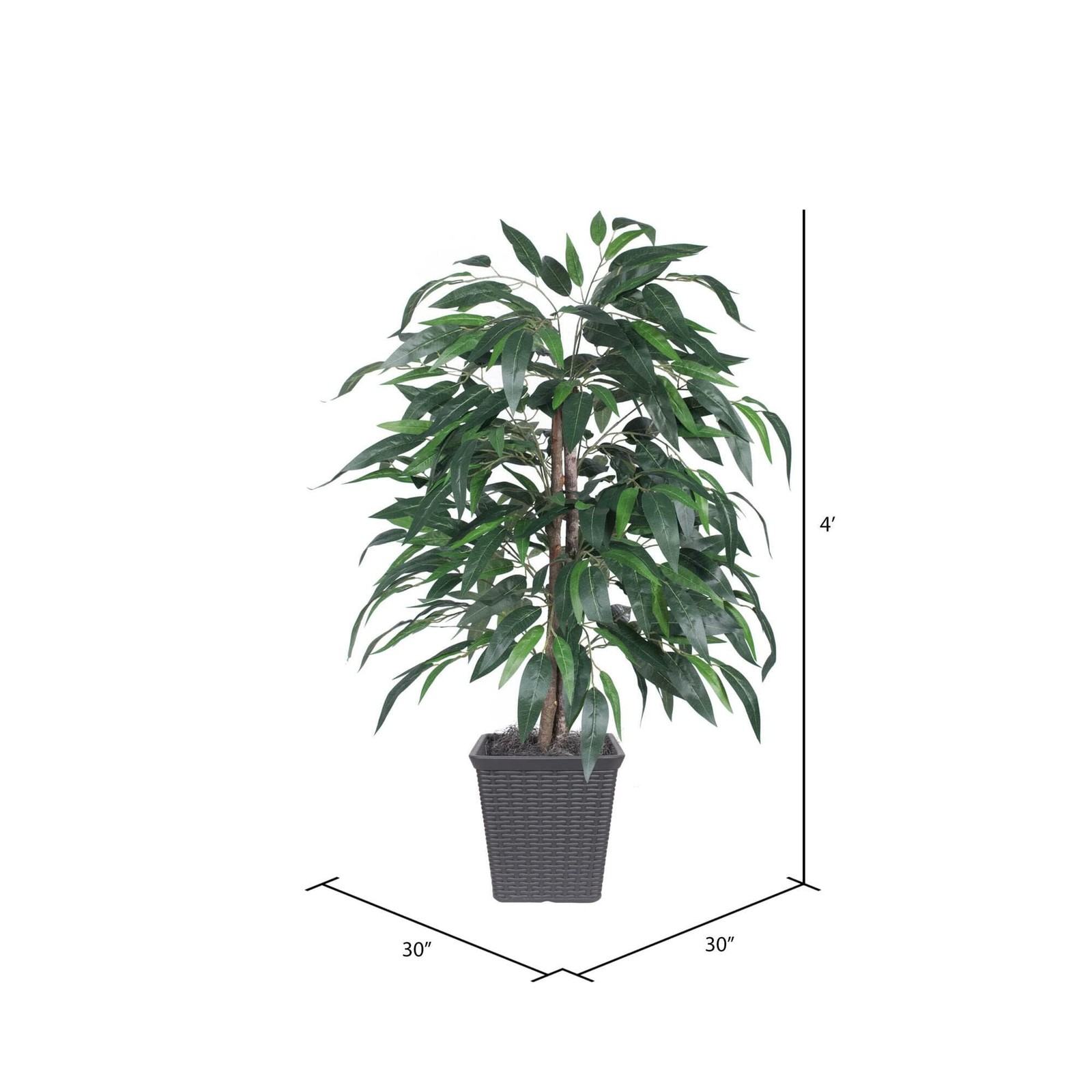 Vickerman 4′ Artificial Mango Bush. Gray Square Plastic Container