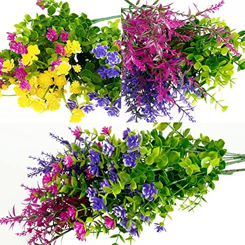 12 Bundles Outdoor Artificial Fake Flowers UV Resistant No Mixcolor-12 Bundles