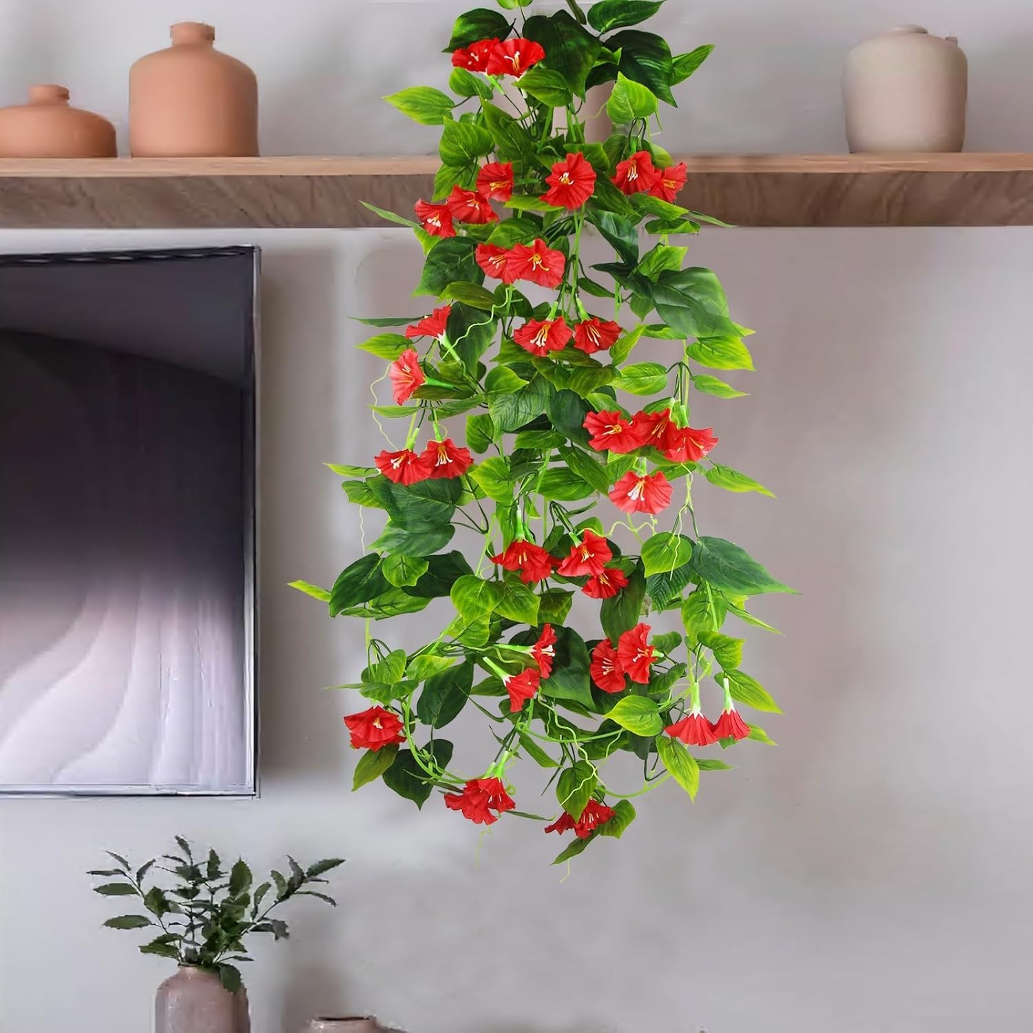 2 Pcs Artificial Vines for Outdoors Silk Morning Glory Vines 15Feet Blue