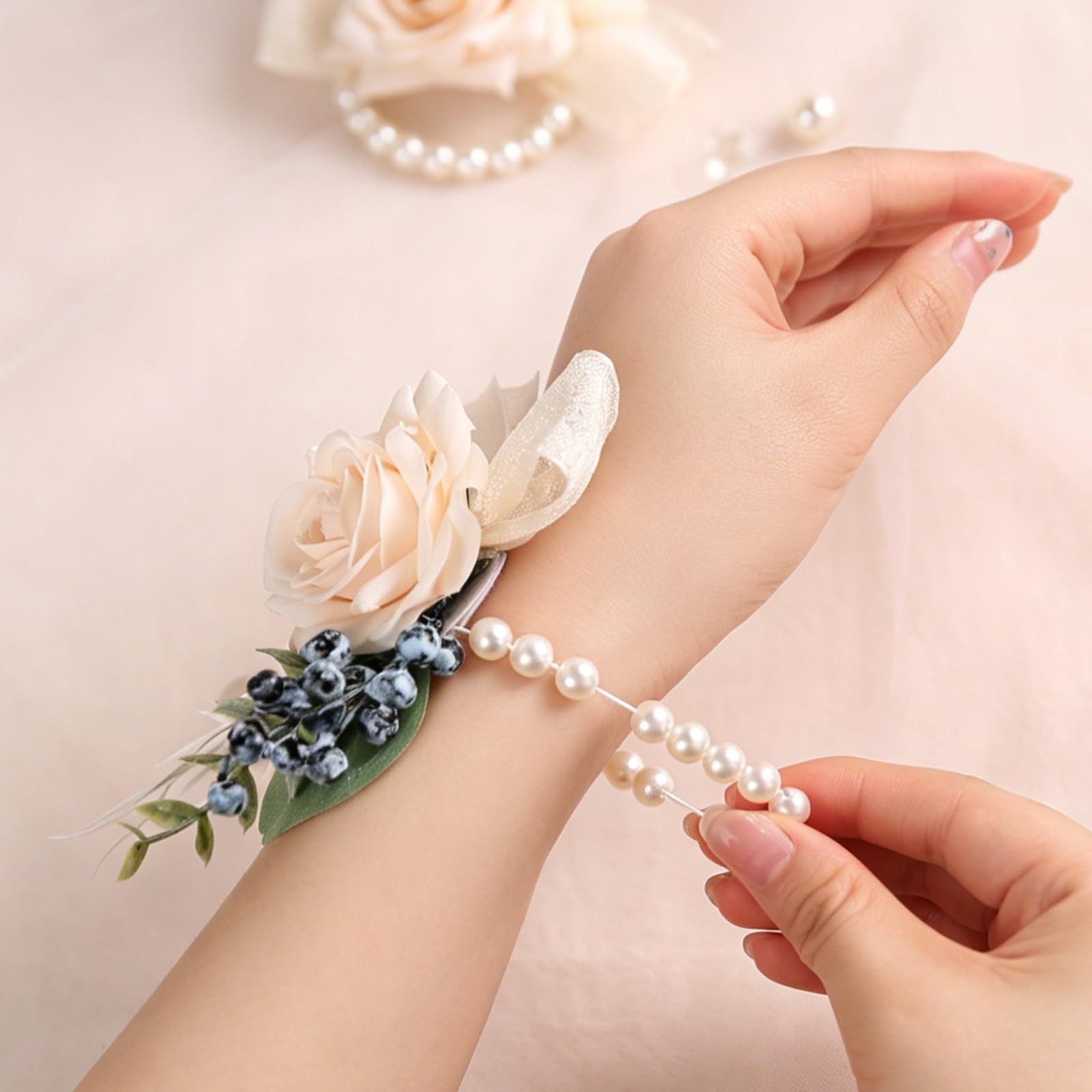 Champagne Artificial Silk Rose Corsage and Boutonniere Set for Prom