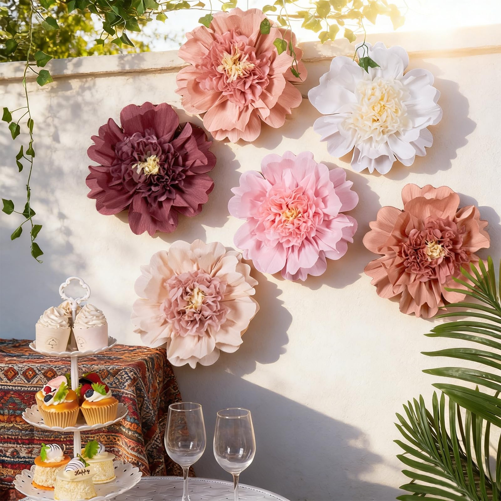 6 Pcs Large Boho Tissue Paper Flowers 12” Giant Crepe Paper Flowers Decorati…