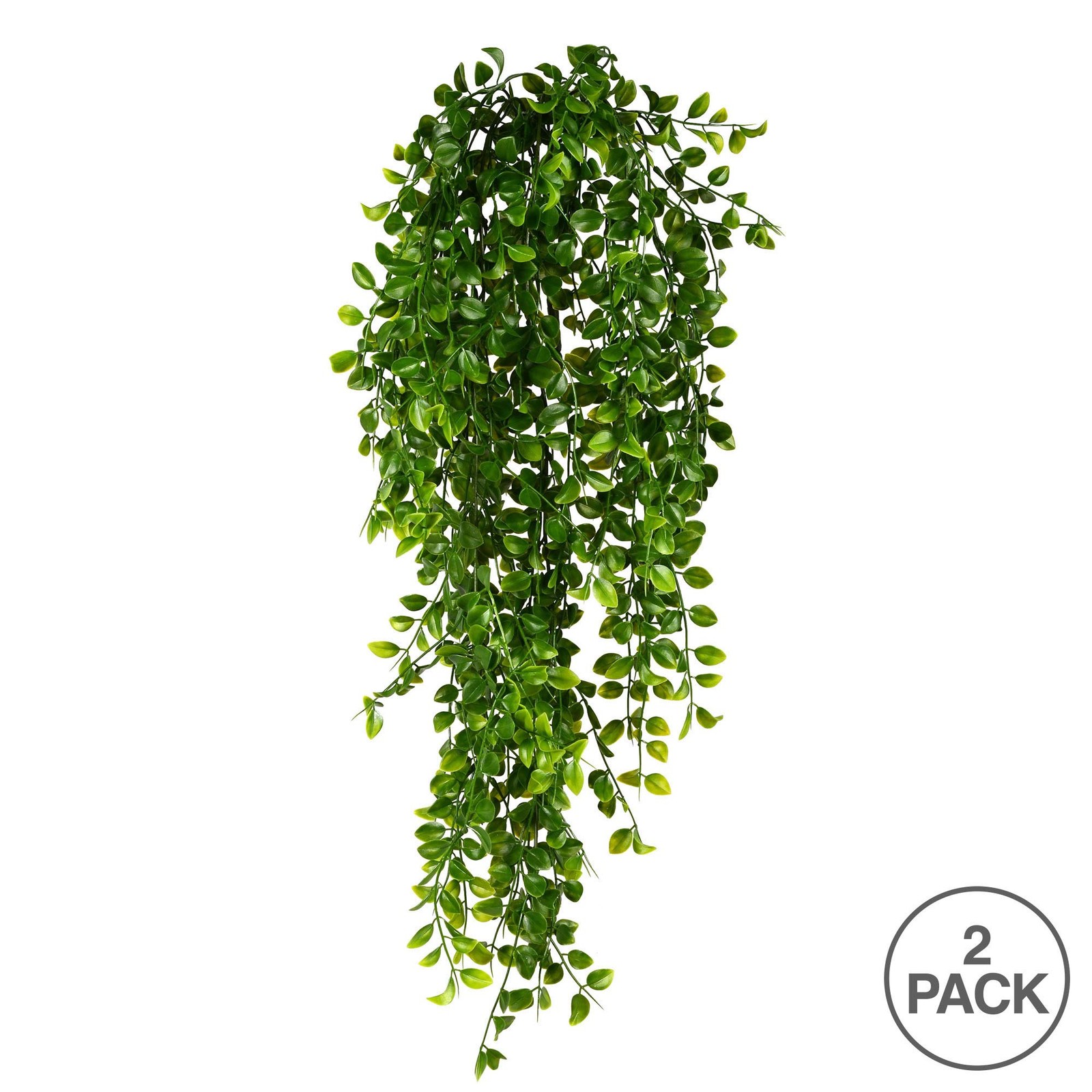 Vickerman 31″ Plastic Artificial Mini Leaf Hanging Bush in Green (Set of 2)