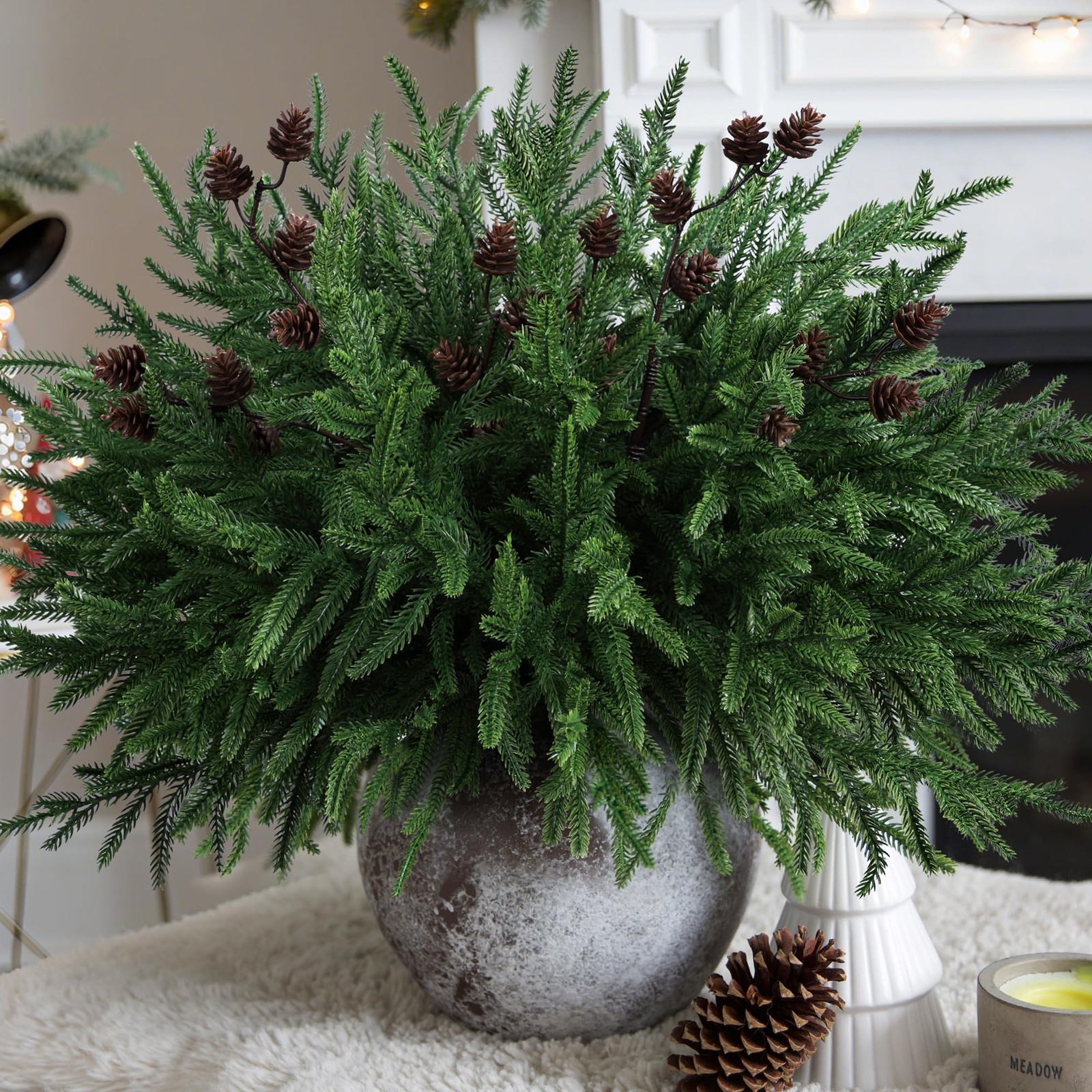 Artificial Christmas Norfolk Pine Stems Branches for Small Cones