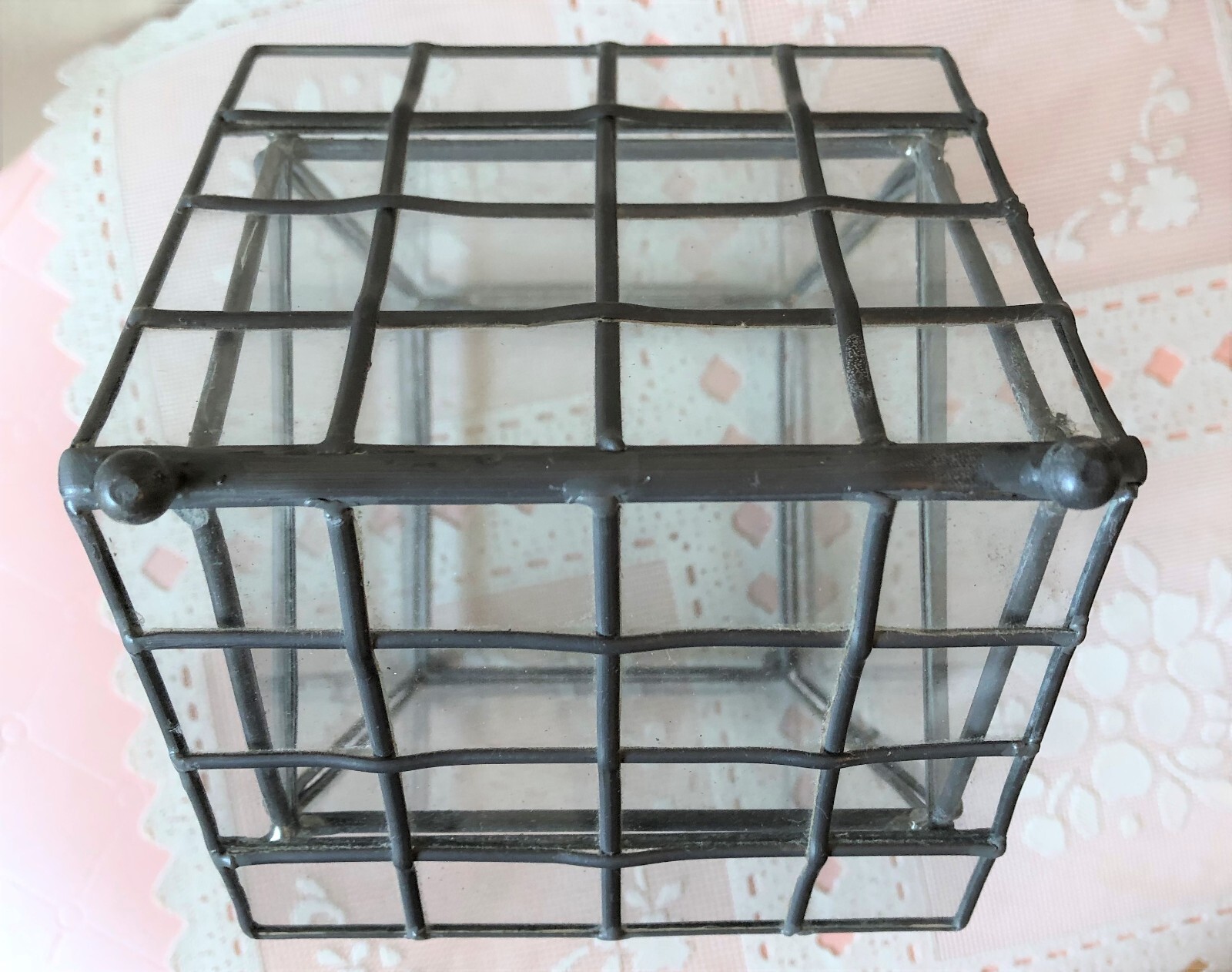 Glass House Terrarium With Silver Metal Trim Hinge Locking Door