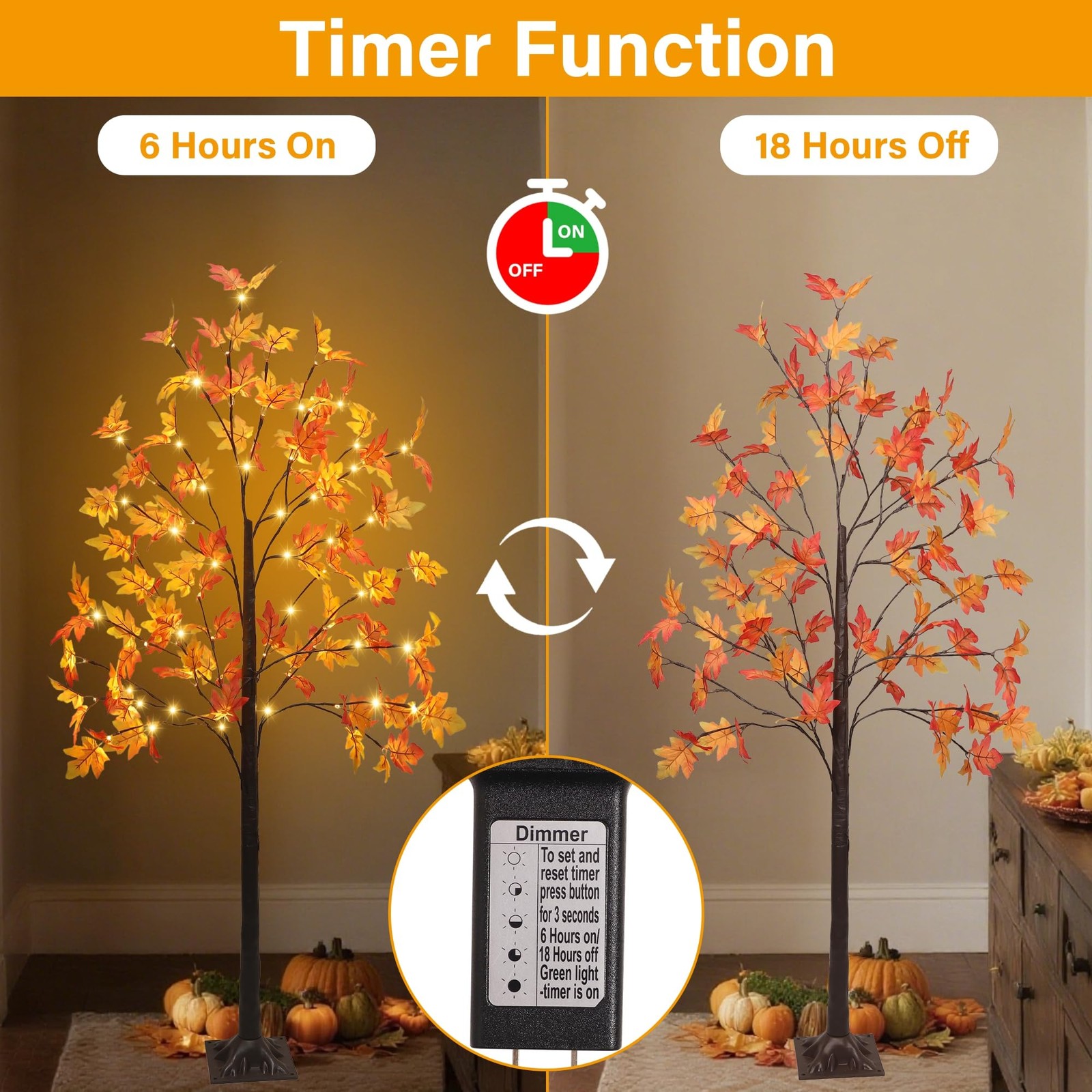 5 FT Lighted Fall Maple Tree, Fall Decorations for Home
