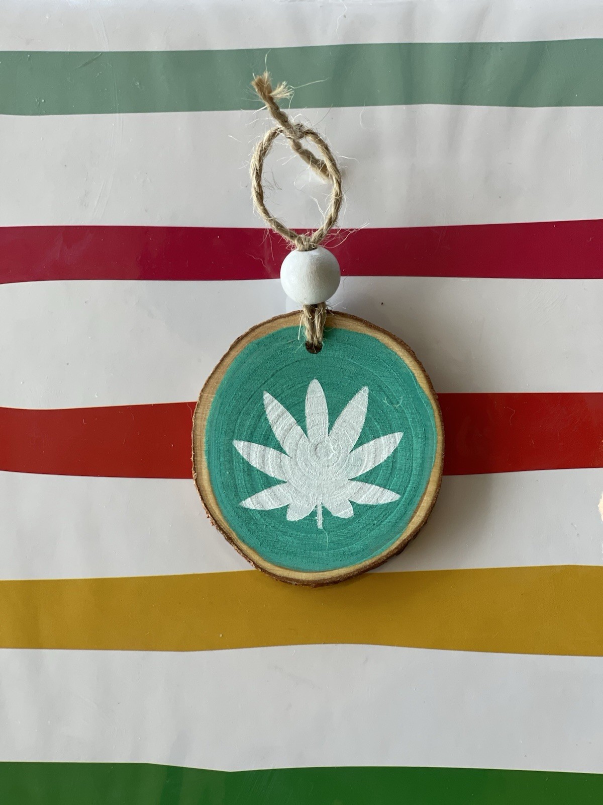 Pot Plant Ornament/decoration, Teal And White, Handmade 3”x3”, Marijuana Decor