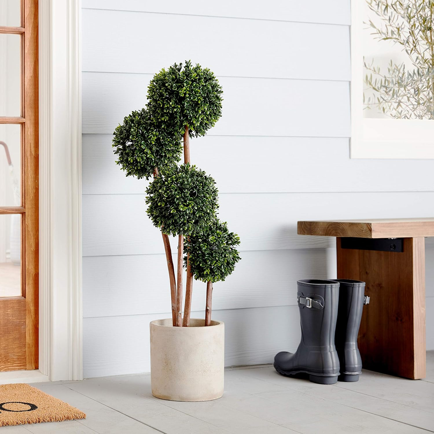UV Resistant Boxwood Topiary Tree – 36″ Green Artificial Plant Decor