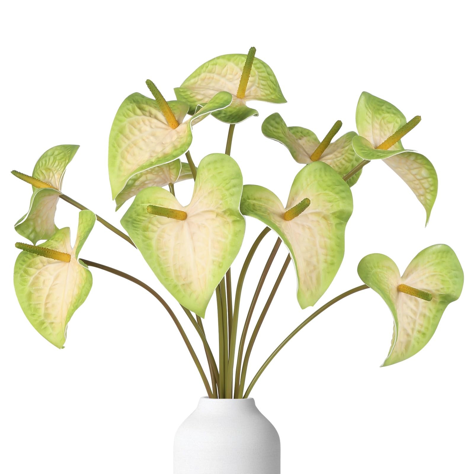 10 PCS Green Anthurium Artificial Flowers Real Touch 23.6 Inch Fake Tropical