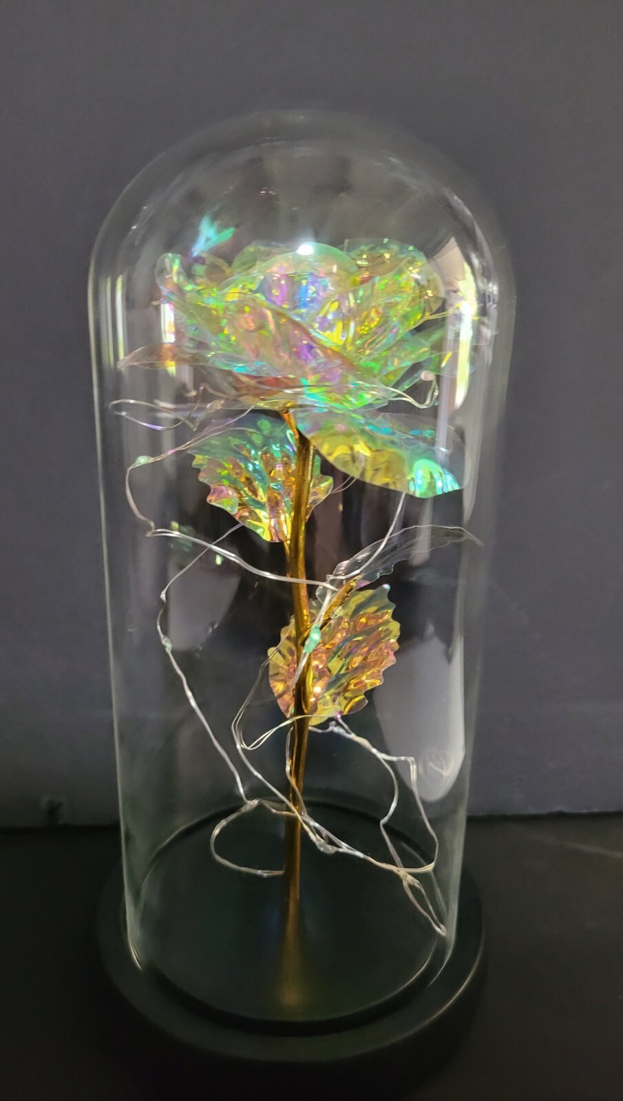 Clear Eternal Rose With LED Lights In 9″ Glass Dome Mothers Valentines Day Gift