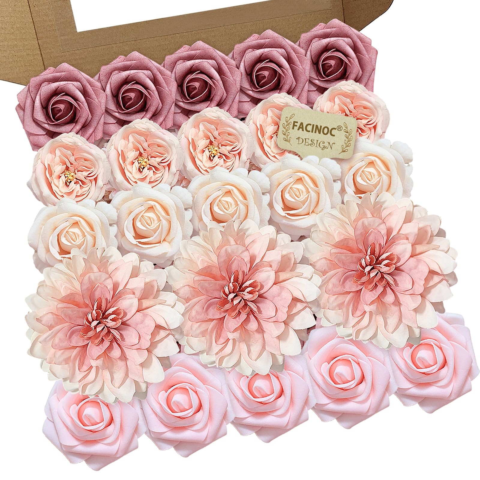 Dusty Blush Pink Roses Artificial Flowers, Fake Flower Bulk, DIY Wedding Bouquet