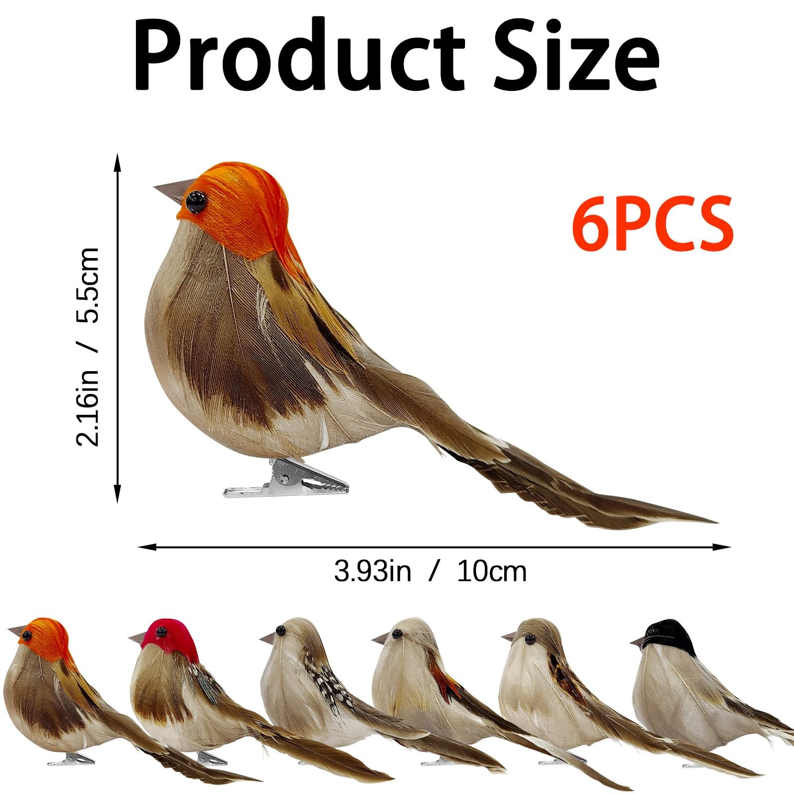 6 PCS Artificial Birds Clip On Ornaments Simulation Sparrow Craft Decor