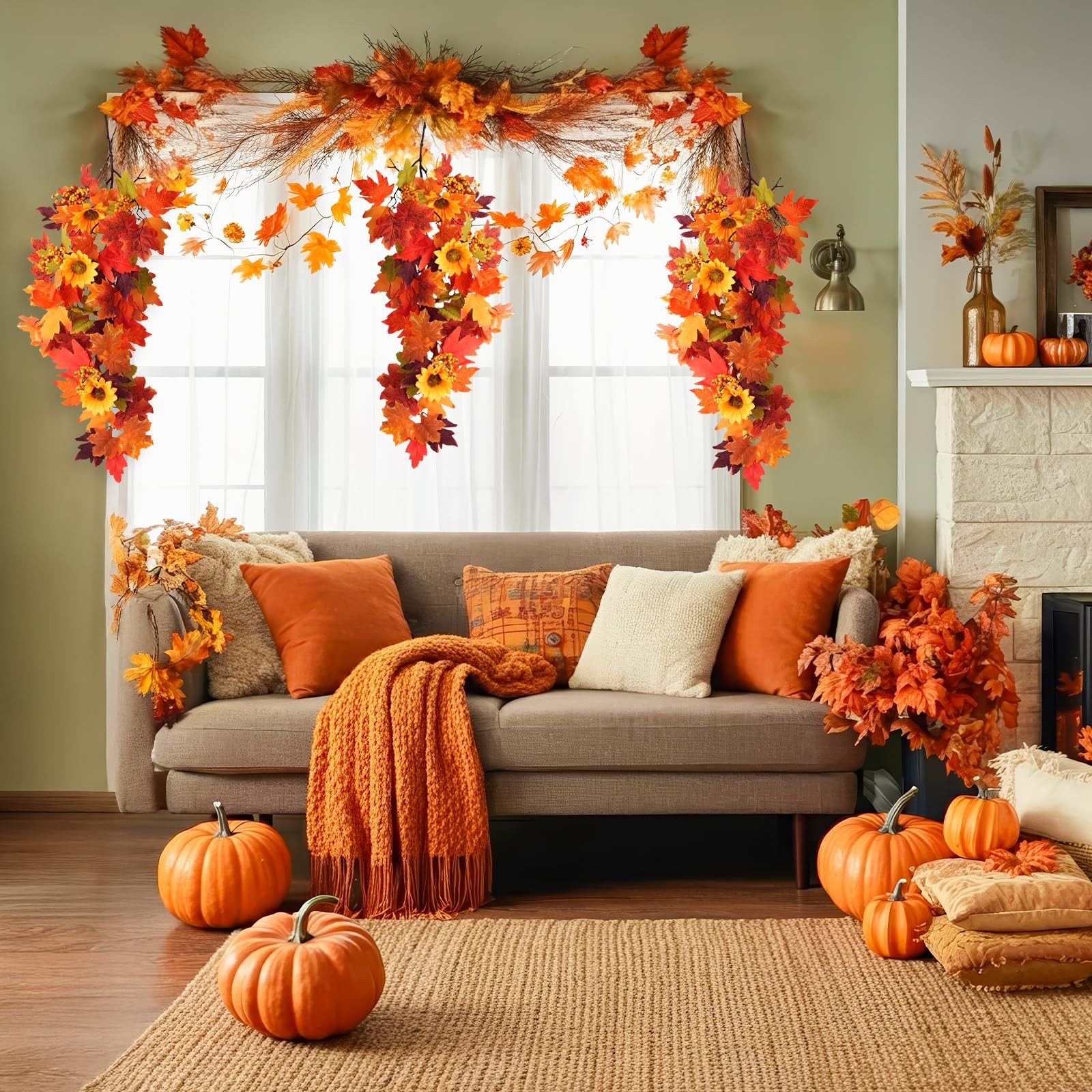 2Pcs Fall Hanging Maple Leaves Plants Fall Wall Decor Hanging Plants Artifici…