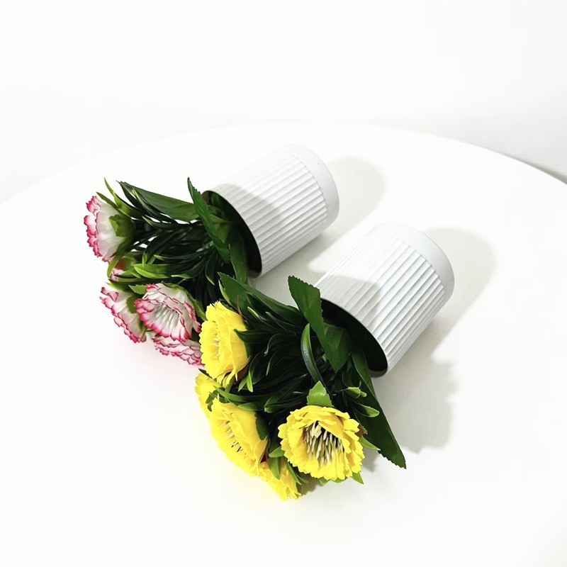 For Home Decor Faux Peony Daisy in Slim Ribbed White Pot for Small Area Styling