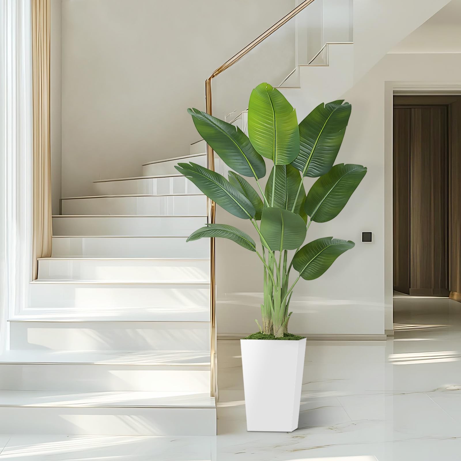 Lifelike Bird of Paradise Artificial Plant 6ft Faux Banana Leaf Tree with Whi…