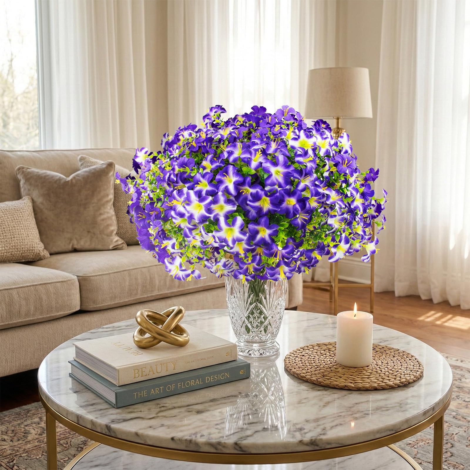 16 Pcs Faux Petunias Artificial Flowers for Outdoors, UV Resistant Fake Purpl…