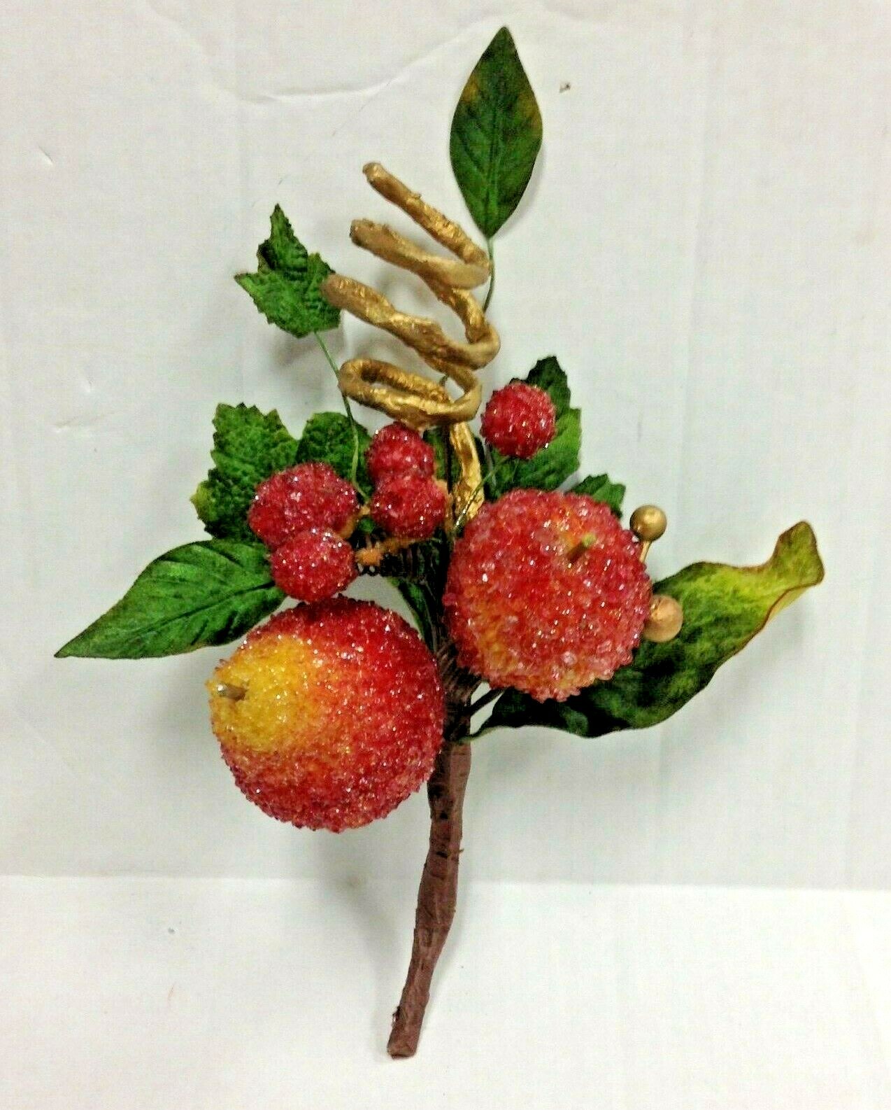 8 Frontgate Beaded Crystal Holiday Faux Fruit Picks Floral Tree Stems Apple Pear