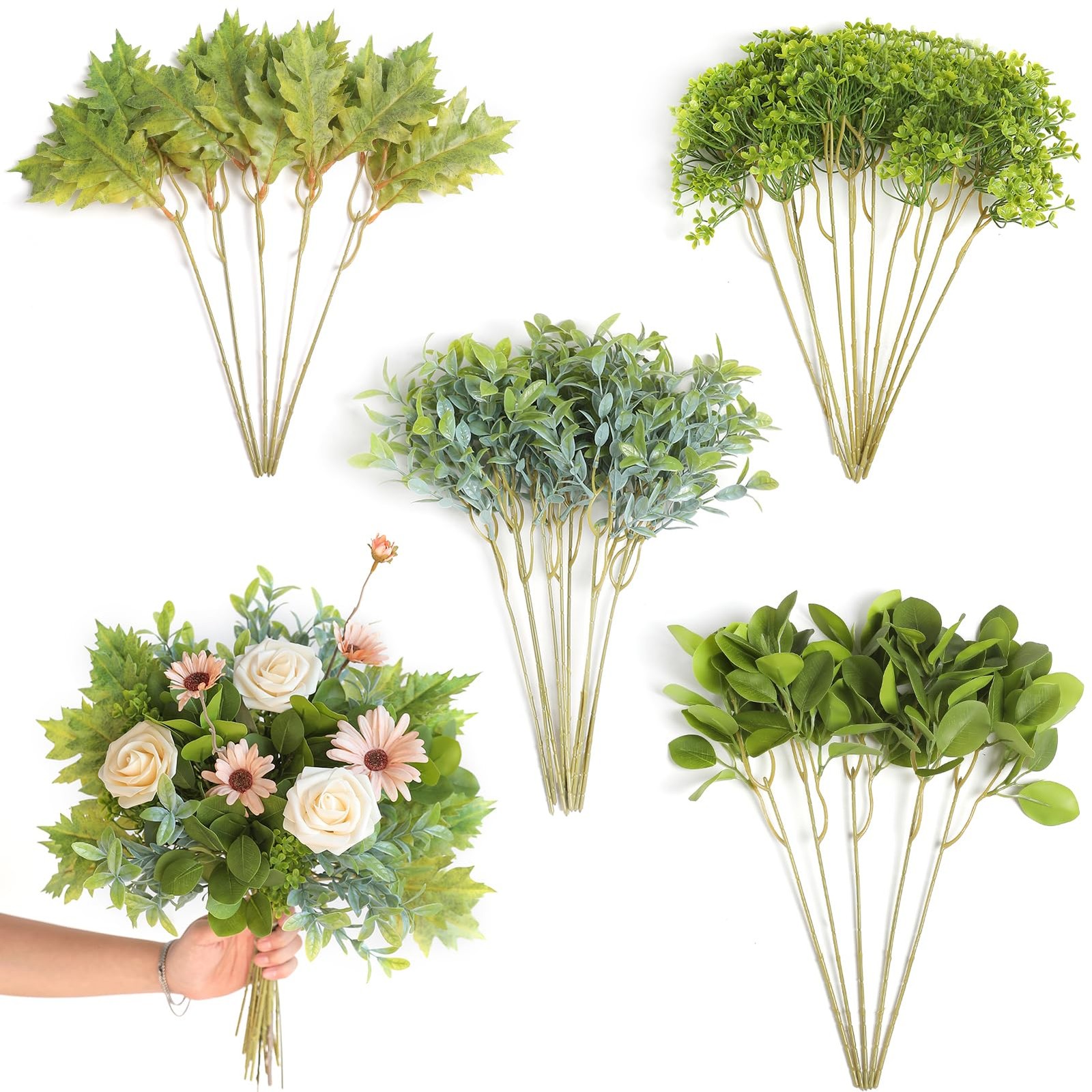 GAATEEK ARTIFICIAL GREENERY STEMS BOX SET – 30PCS WITH 4 KINDS OF MIXED – GREEN