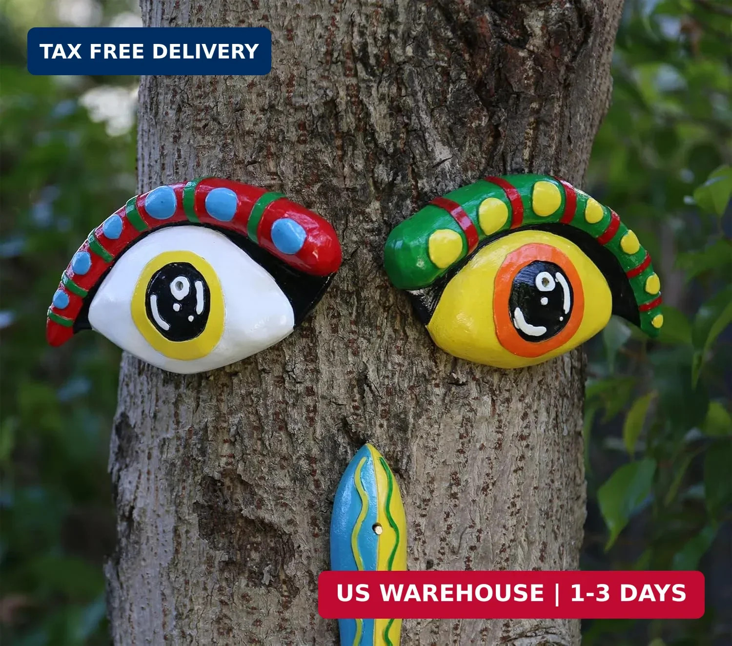 Tree Face Decor Outdoor Colorful Funny Face for Trees Garden Yard Art