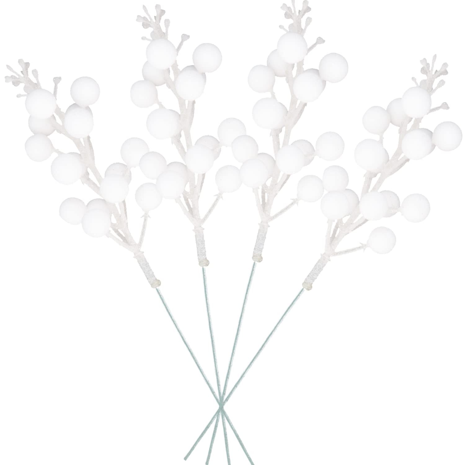 Artificial White Berry Stems, 24 Pack 8.7″ Christmas Glitter Berries Stems Ar…